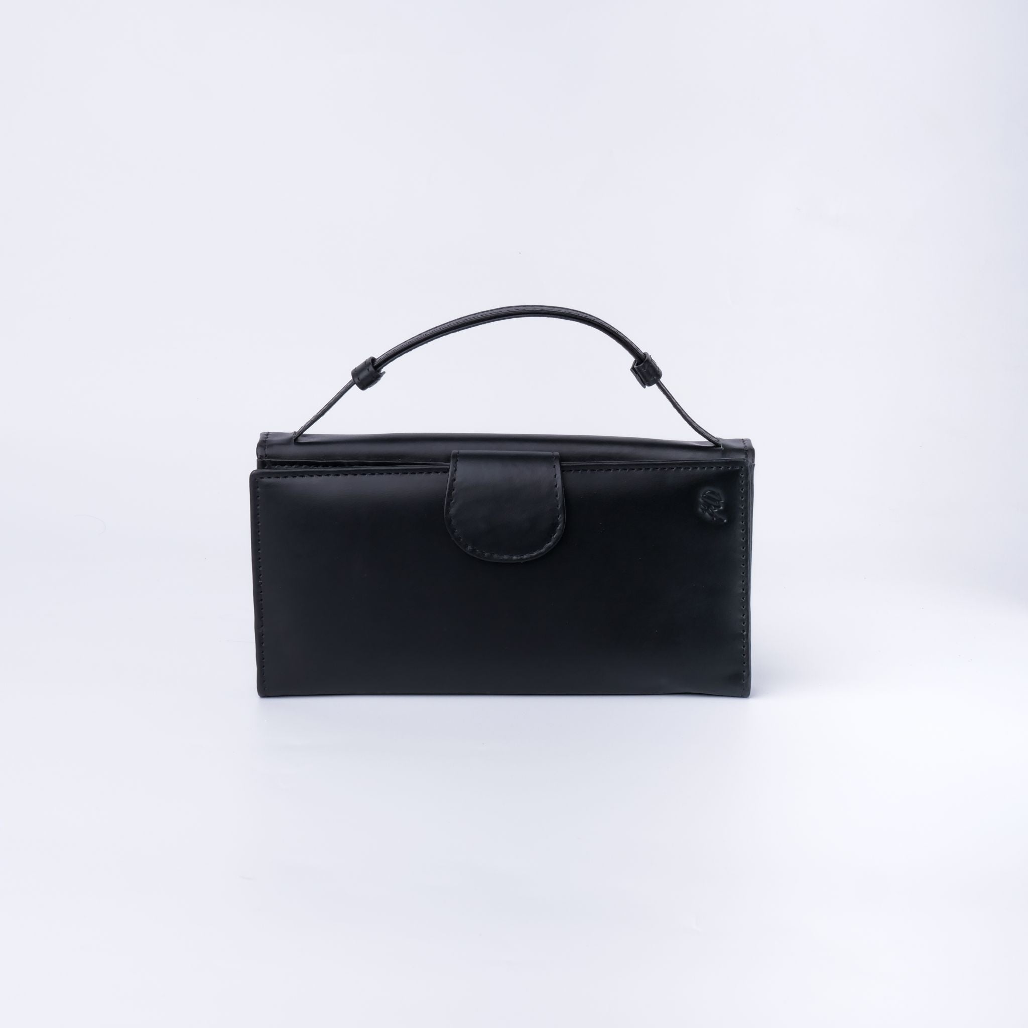 Nova-Womens Handle Leather Clutch Wallet in Black with adjustable handle strap and secure closures.