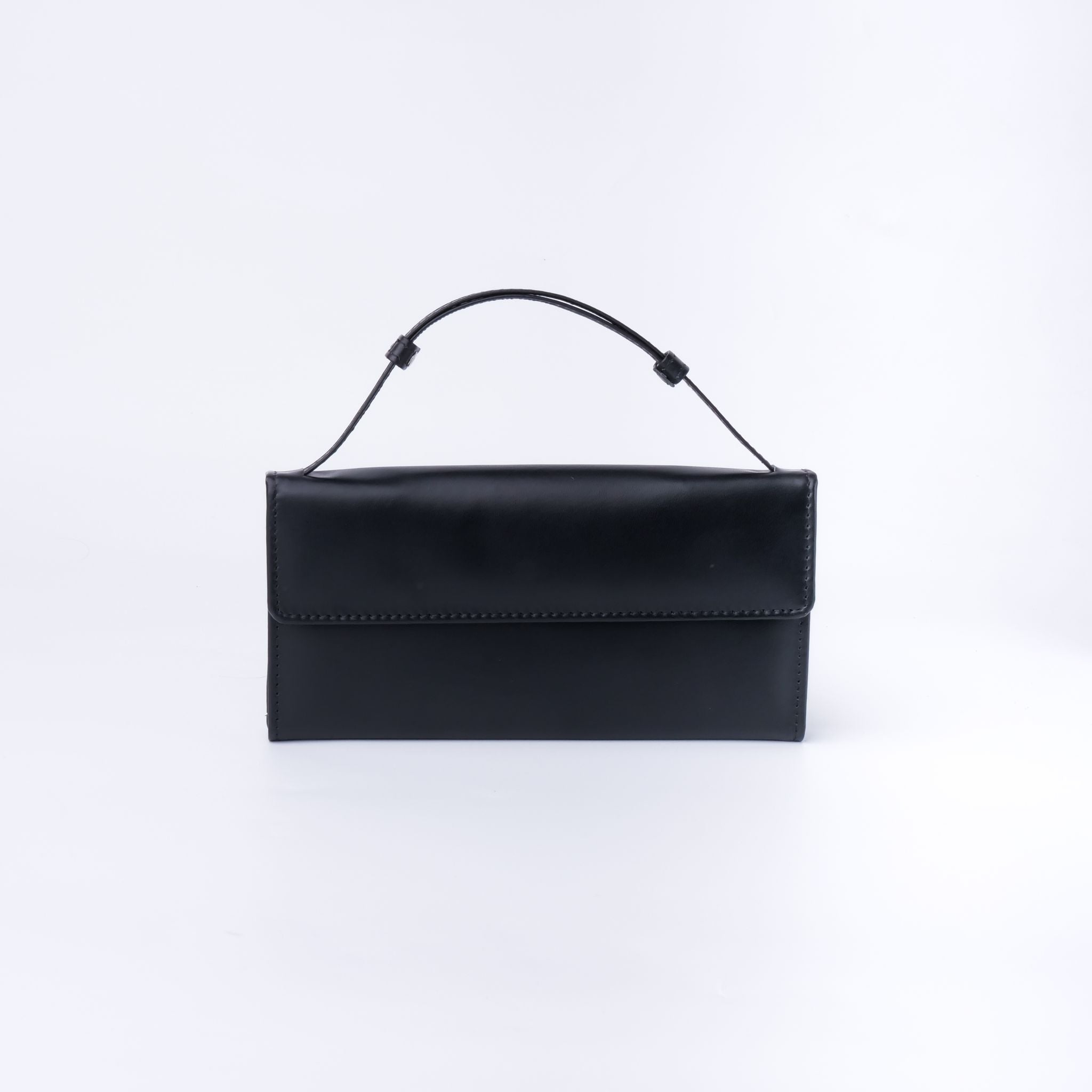 Nova-Womens Handle Leather Clutch Wallet in Black with adjustable handle strap and secure closures.