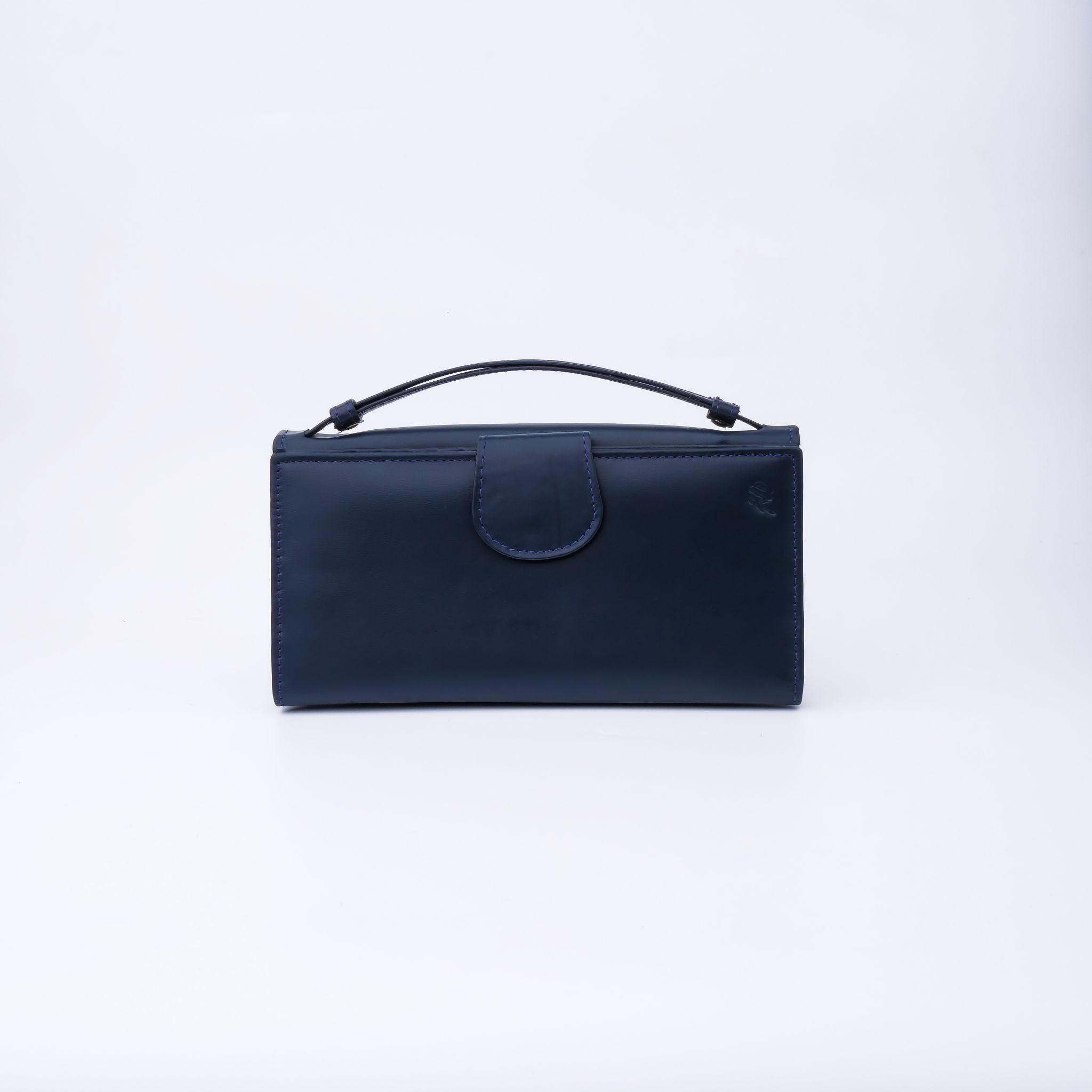 Nova-Womens Handle Leather Clutch Wallet in blue with adjustable strap and dual closures.