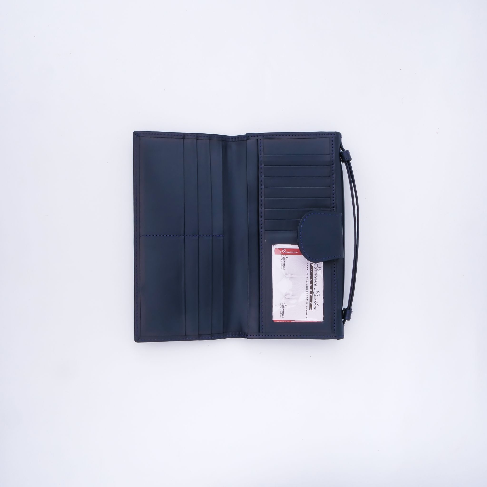 Nova-Womens Handle Leather Clutch Wallet in blue with adjustable strap and dual closures.