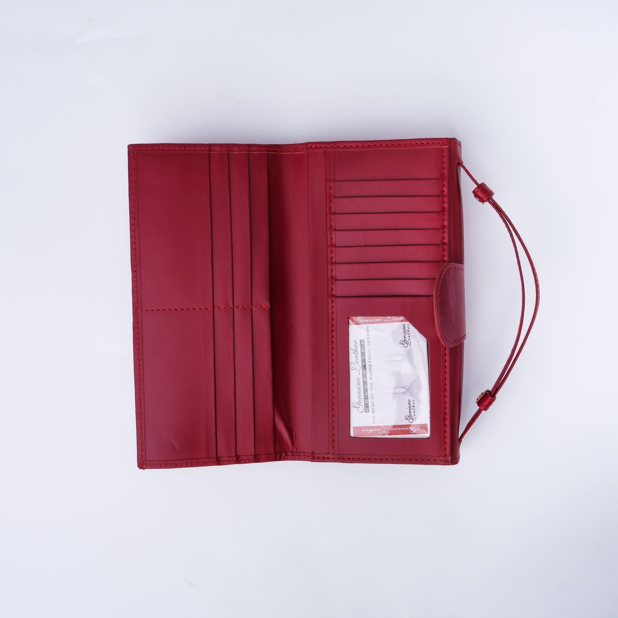 Nova-Womens Handle Leather Clutch Wallet in Red, featuring adjustable handle strap and secure magnetic and zipper closures.