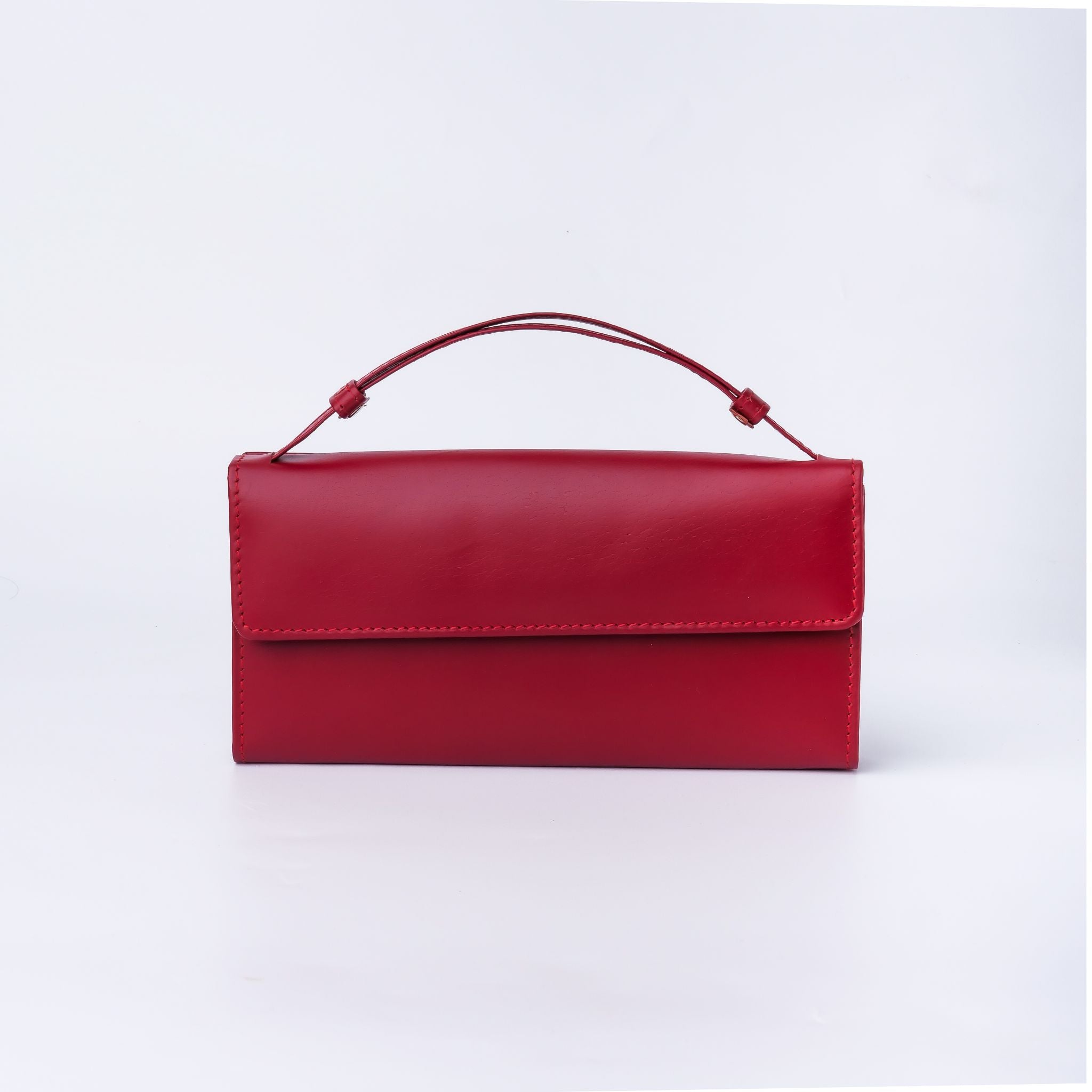 Nova-Womens Handle Leather Clutch Wallet in Red, featuring adjustable handle strap and secure magnetic and zipper closures.