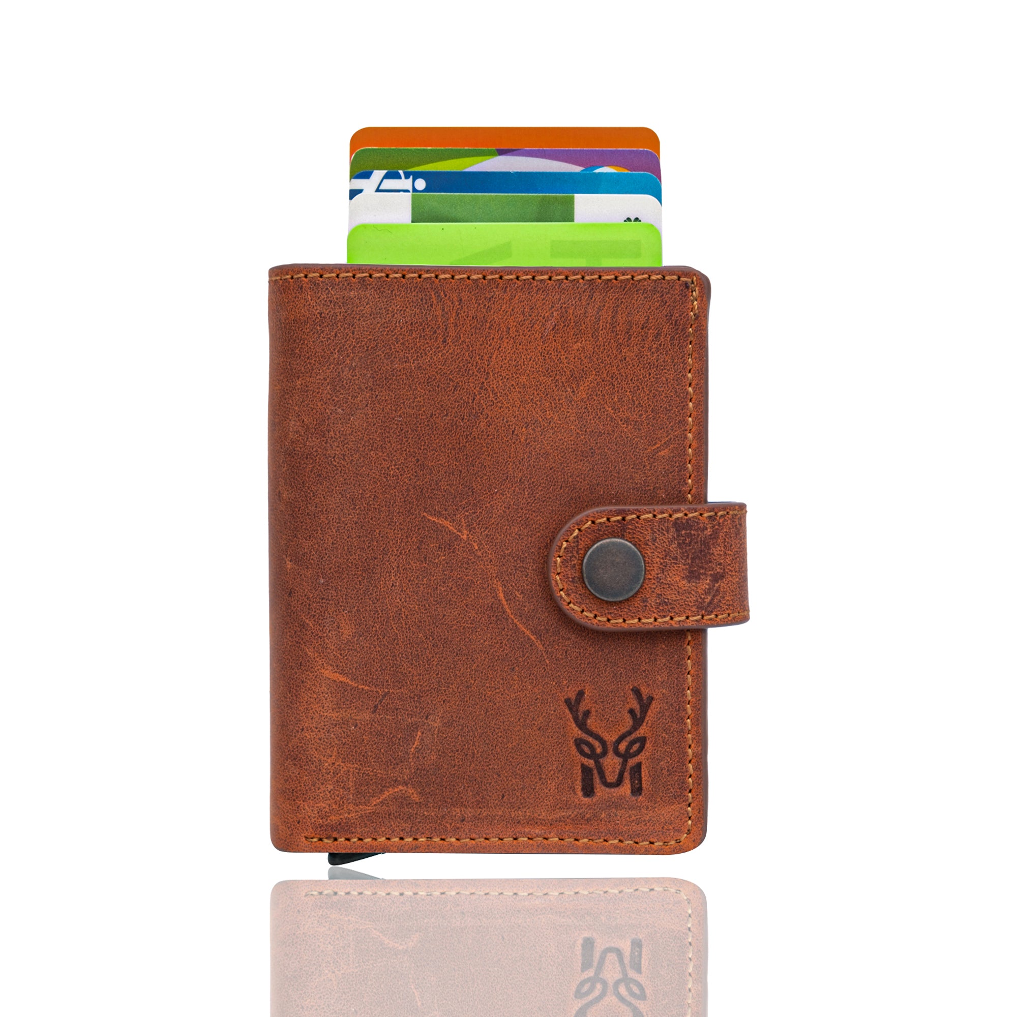 Orlando Genuine Leather Pop-Up RFID Premium Cardholder in various colors with zipper feature and aluminum mechanism.