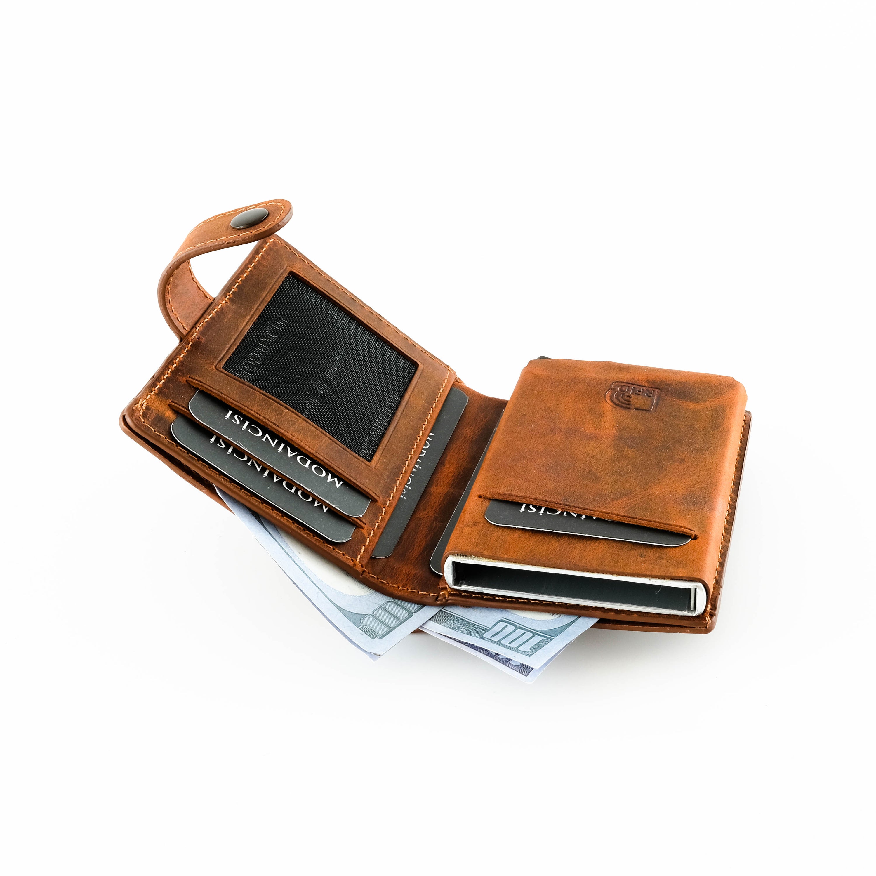 Orlando Genuine Leather Pop-Up RFID Premium Cardholder in various colors with zipper feature and aluminum mechanism.