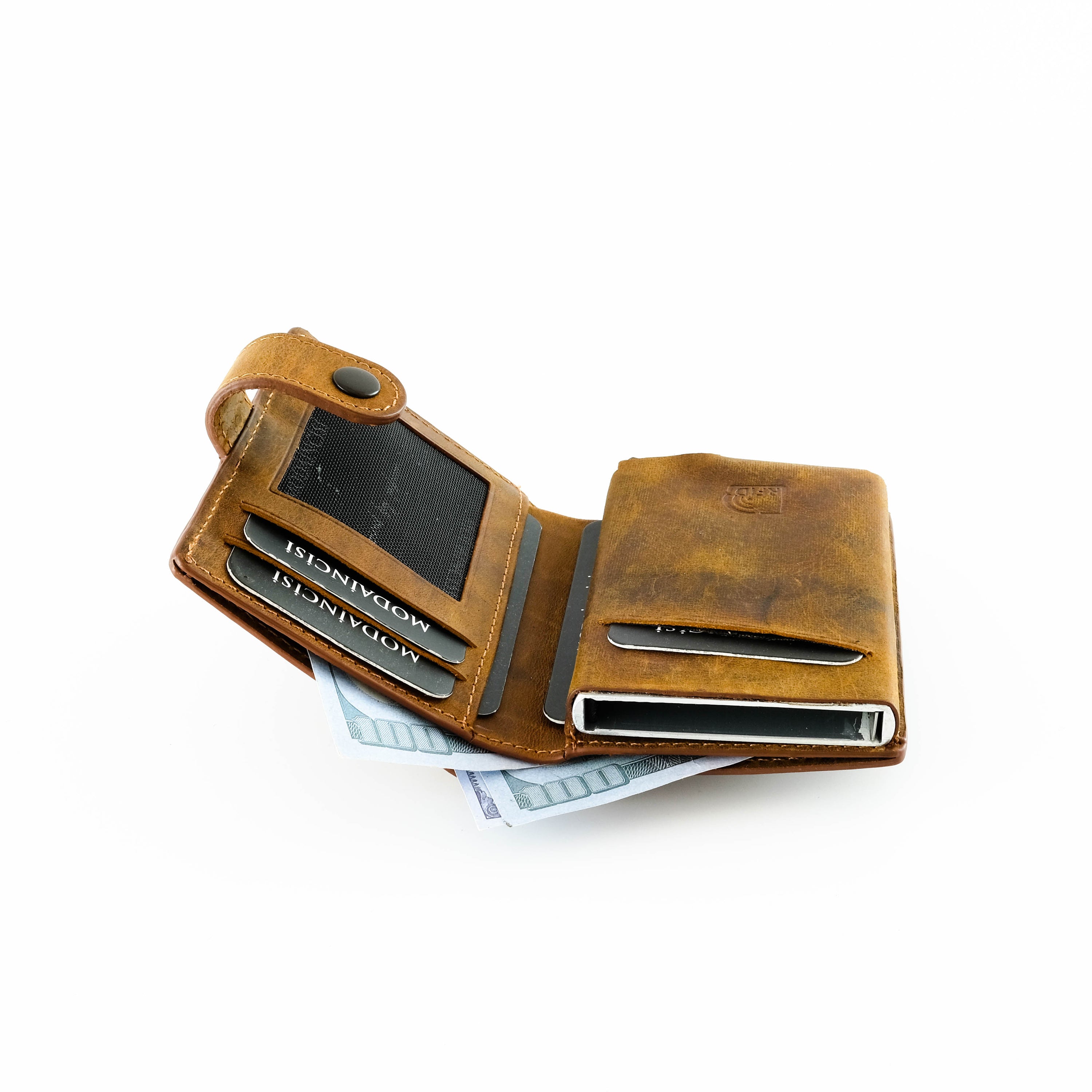 Orlando Genuine Leather Pop-Up RFID Premium Cardholder in various colors with zipper feature and aluminum mechanism.