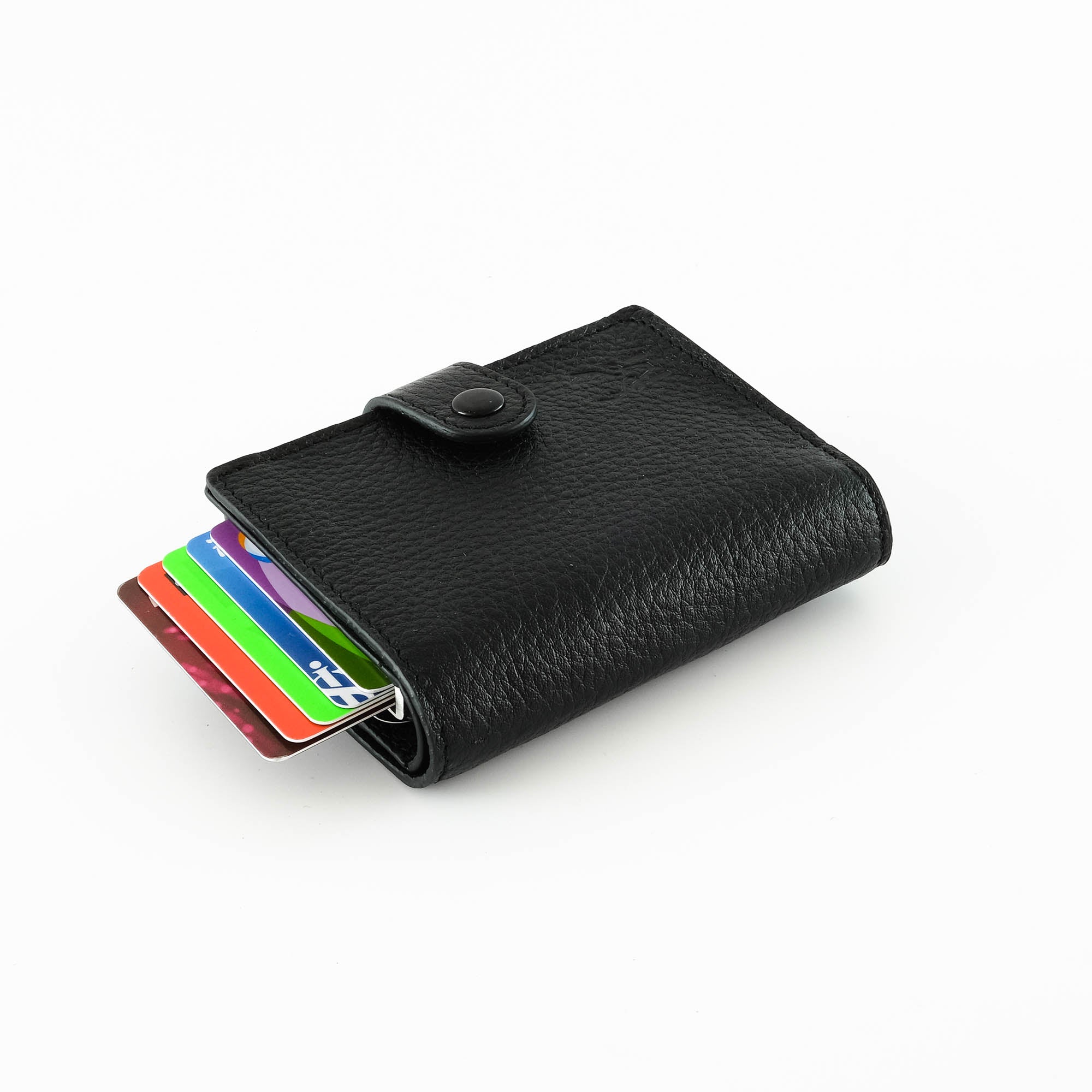 Orlando Genuine Leather Pop-Up RFID Premium Cardholder in various colors with zipper feature and aluminum mechanism.