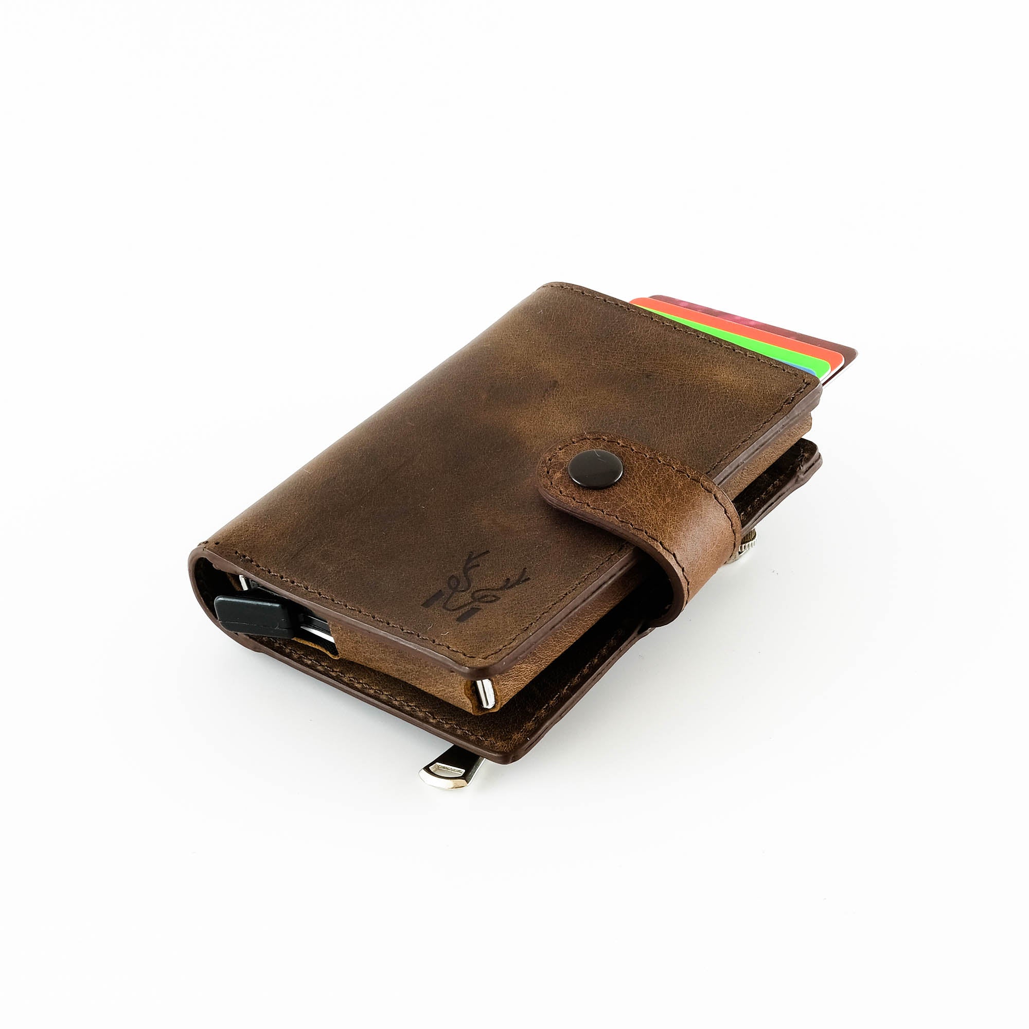 Orlando Genuine Leather Pop-Up RFID Premium Cardholder in various colors with zipper feature and aluminum mechanism.