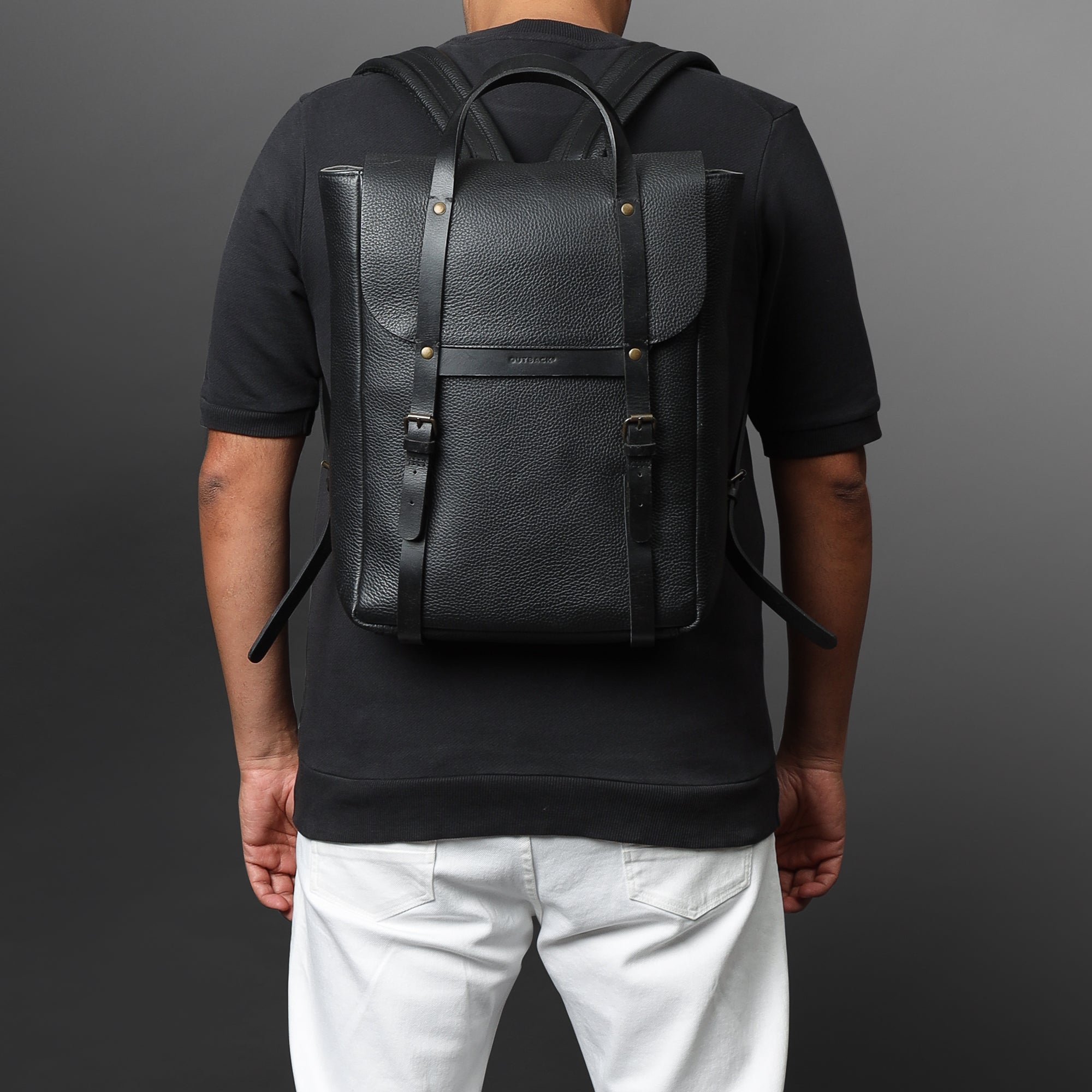 Oslo Leather Backpack made from premium full grain leather, featuring multiple pockets and adjustable straps, ideal for daily use.