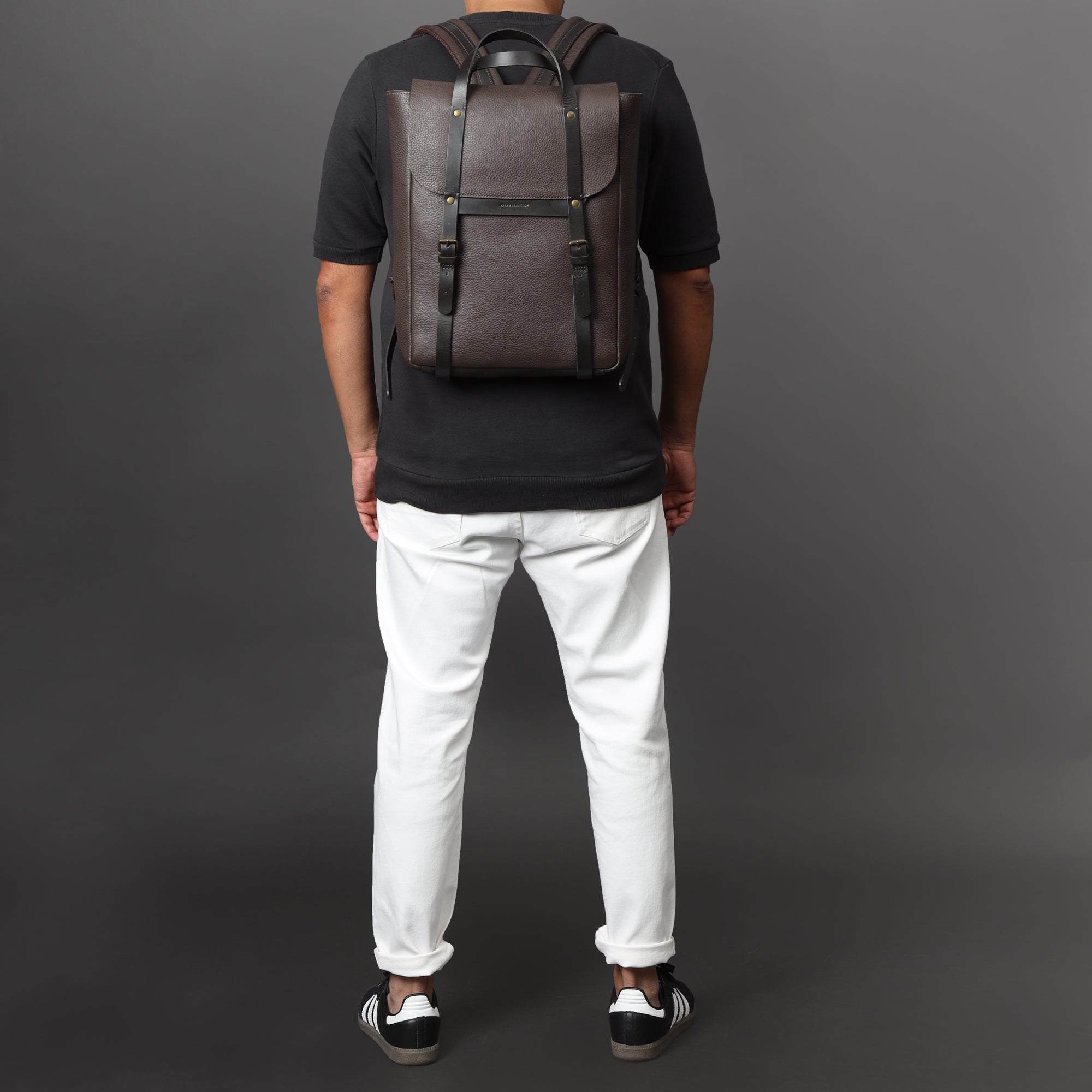 Oslo Leather Backpack made from premium full grain leather, featuring multiple pockets and adjustable straps, perfect for daily use and travel.