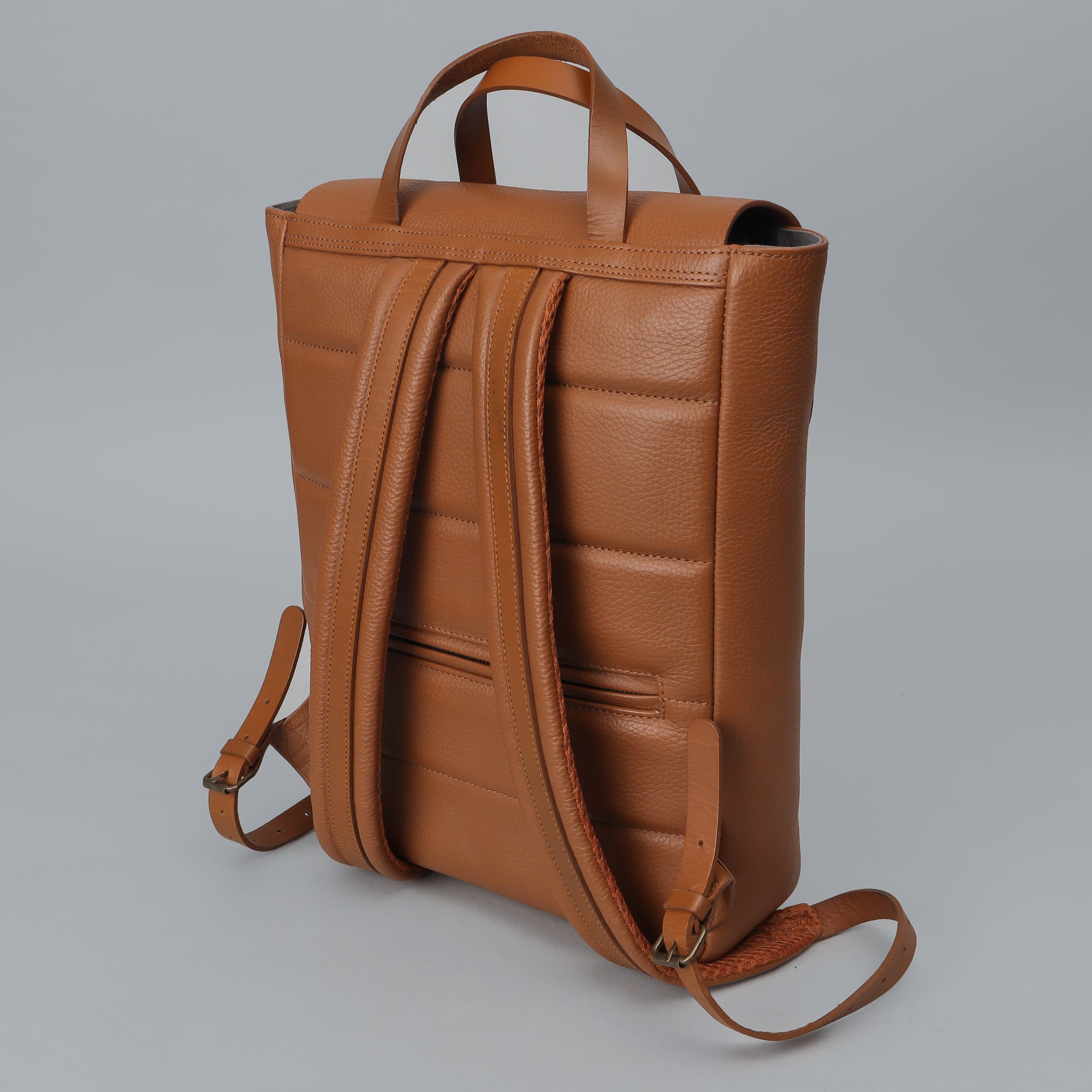 Oslo Leather Backpack made from premium full grain leather, featuring multiple pockets, adjustable straps, and a sleek design.