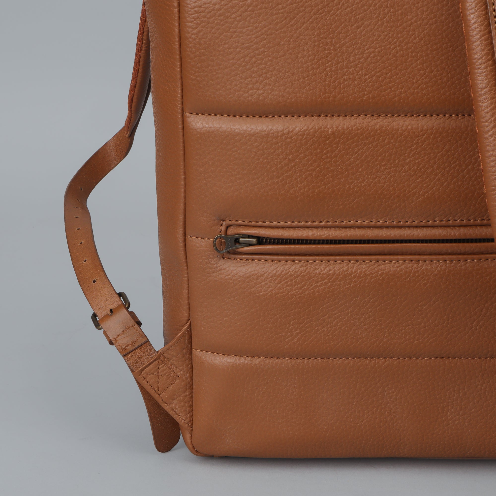 Oslo Leather Backpack made from premium full grain leather, featuring multiple pockets, adjustable straps, and a sleek design.