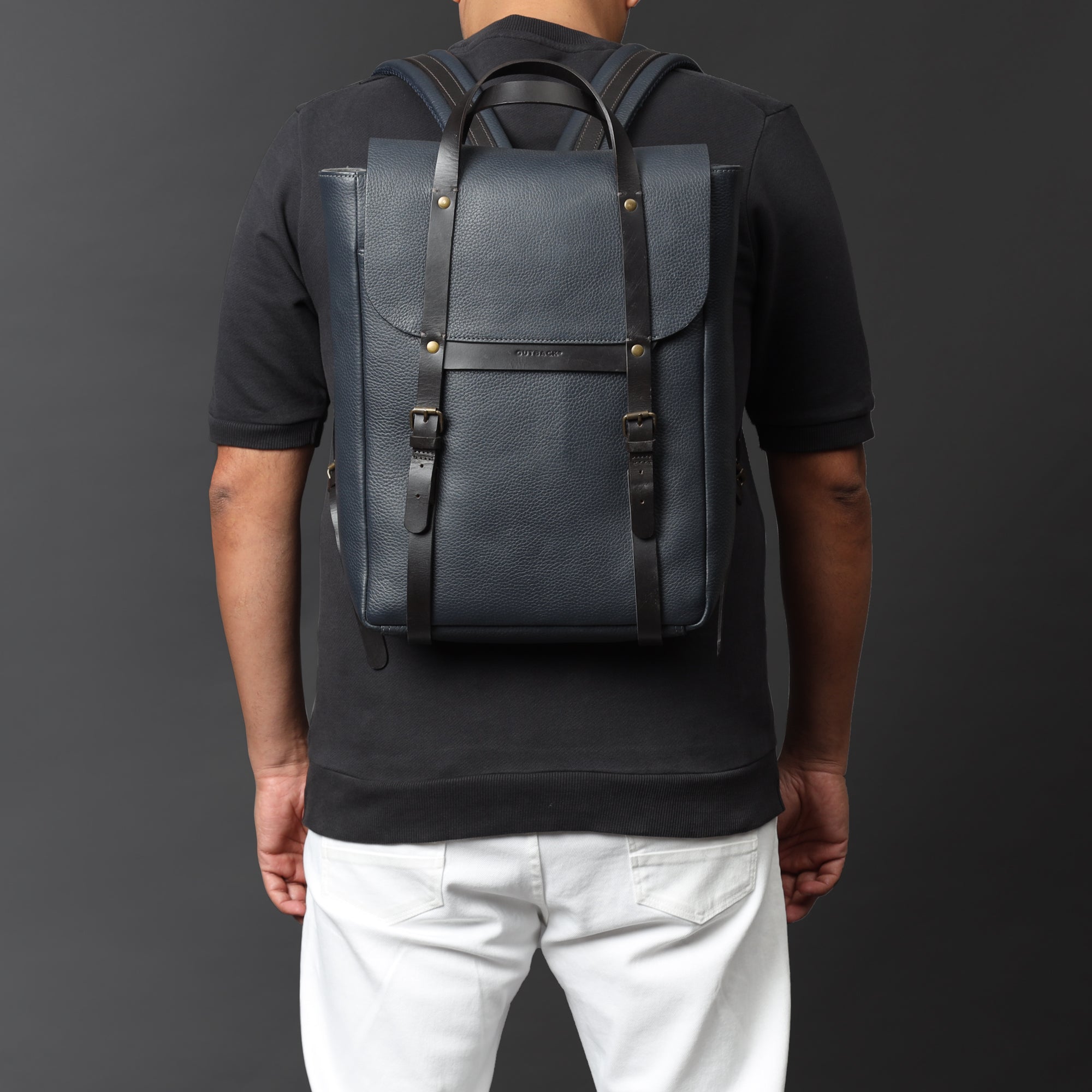 Oslo Leather Backpack made from premium full grain leather, featuring multiple pockets and adjustable straps, ideal for daily use.