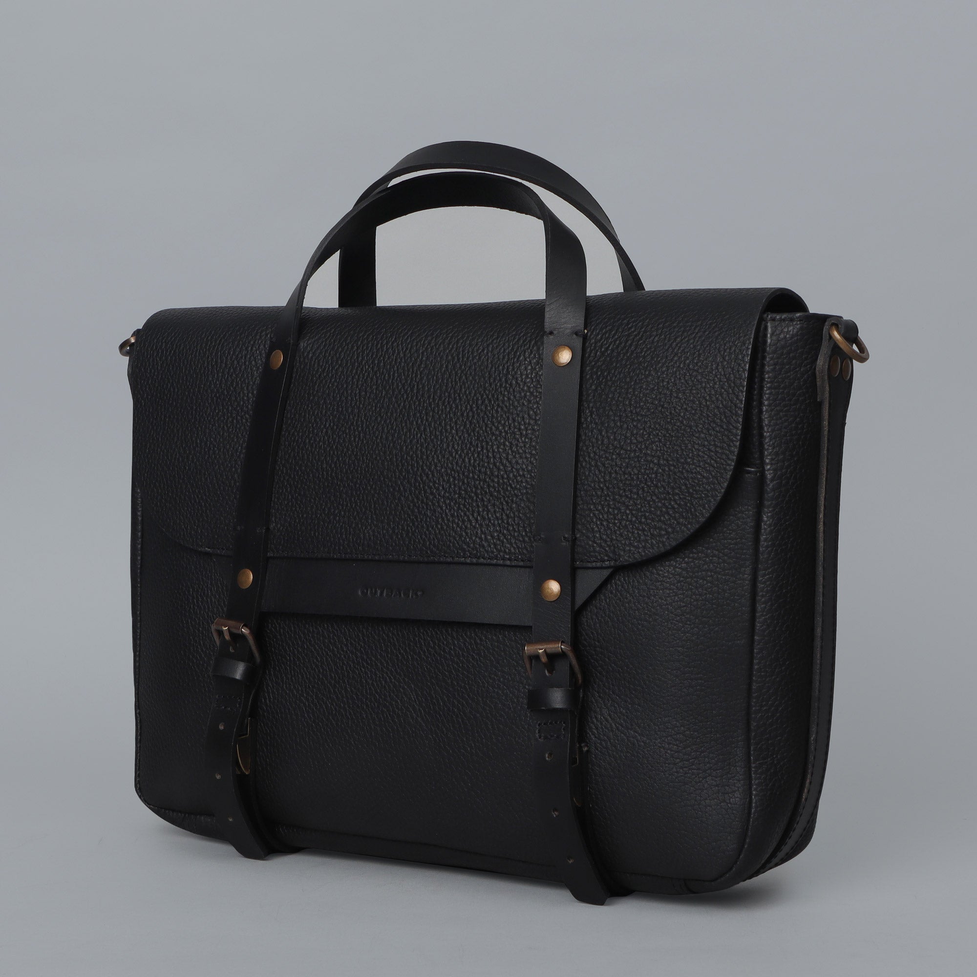 Oslo Leather Briefcase showcasing premium full grain leather, zipper pocket, and magnetic slip pocket for easy access.