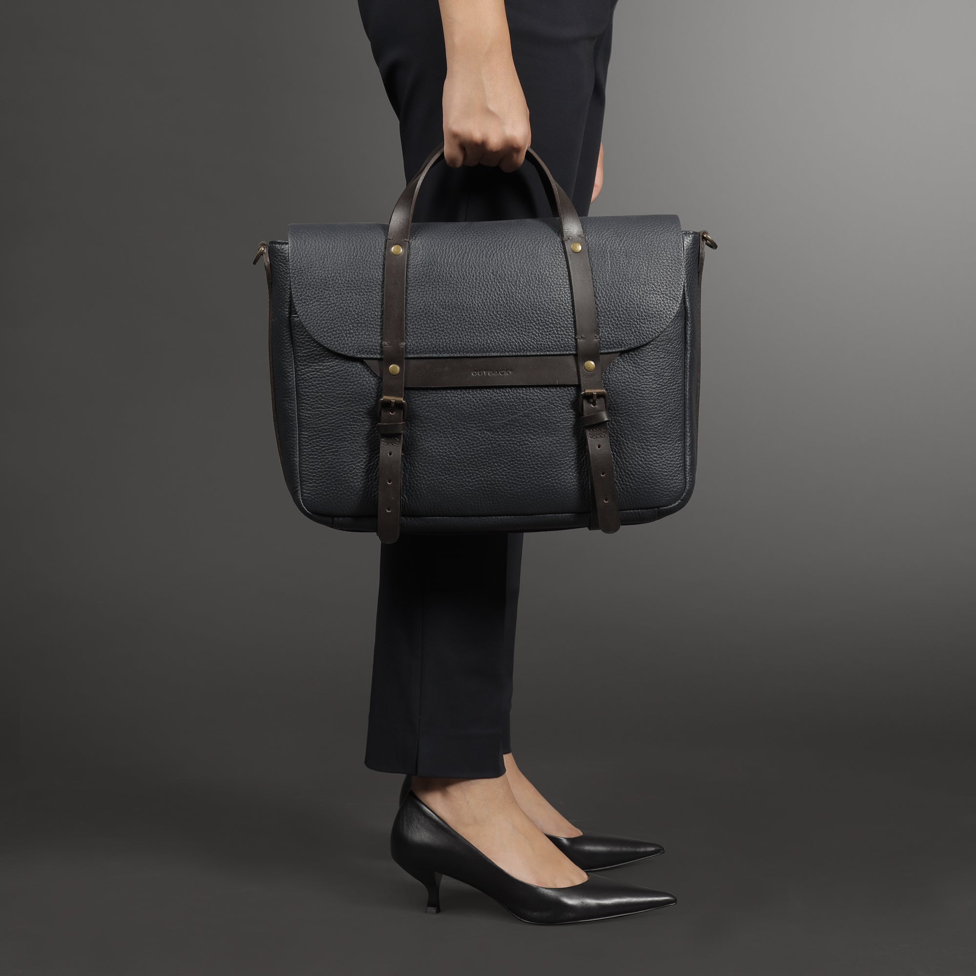 Oslo Leather Briefcase made from premium full grain leather, featuring a separate laptop compartment and stylish design.