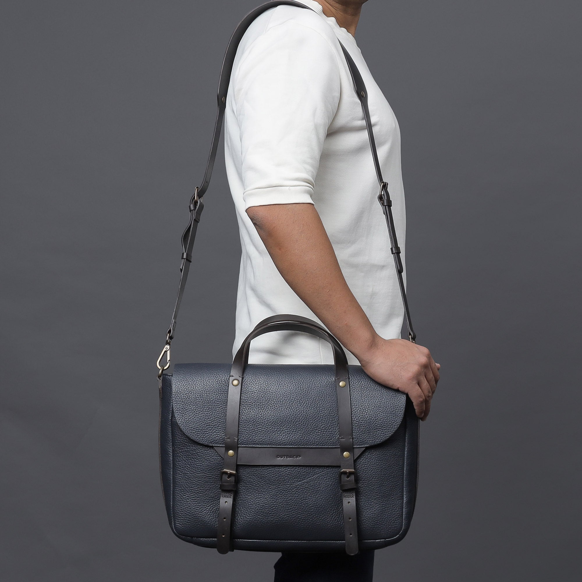 Oslo Leather Briefcase made from premium full grain leather, featuring a separate laptop compartment and stylish design.