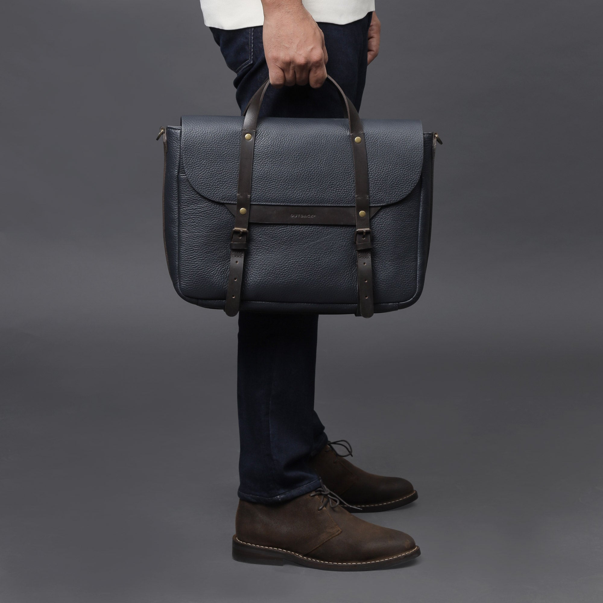 Oslo Leather Briefcase made from premium full grain leather, featuring a separate laptop compartment and stylish design.