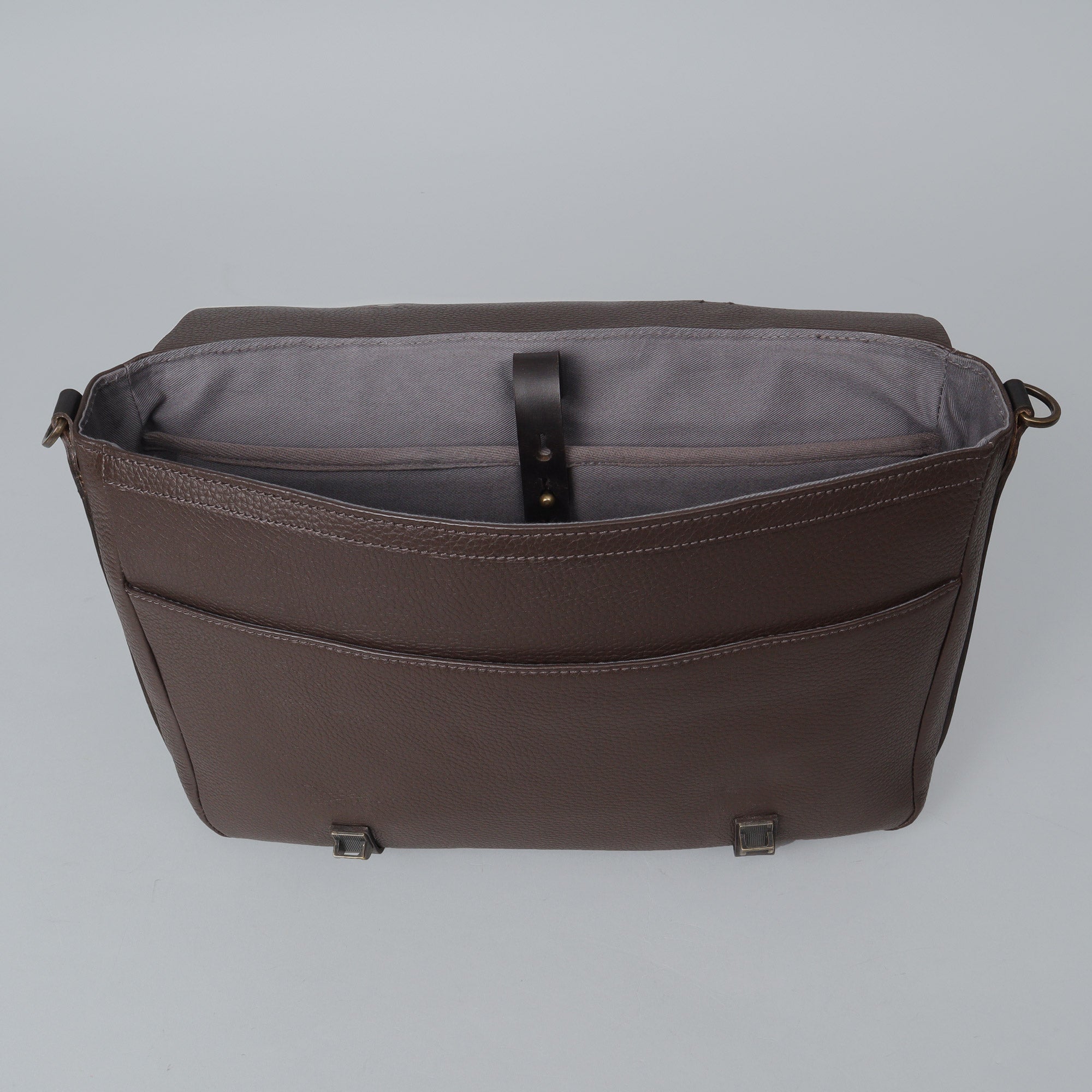 Oslo Leather Briefcase made from premium full grain leather, featuring a separate laptop section, zipper pocket, and magnetic slip pocket.