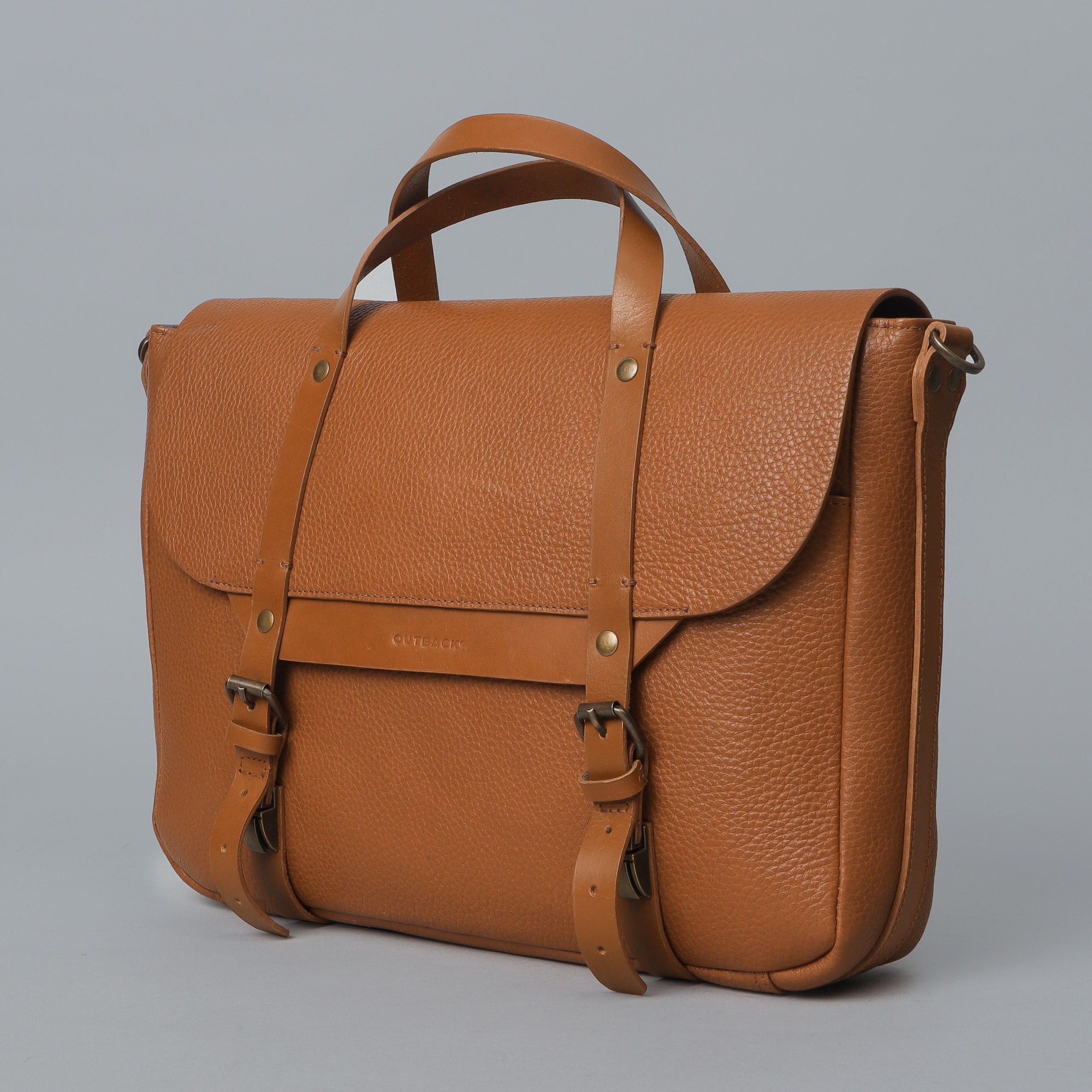 Oslo Leather Briefcase made from premium full grain leather, featuring a separate laptop section, zipper pocket, and magnetic slip pocket.