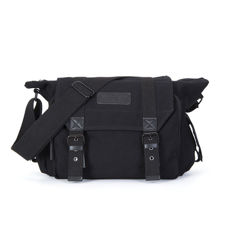 Outdoor Canvas Leisure One-shoulder Camera Bag with tripod straps and large capacity for lenses, designed for photographers.