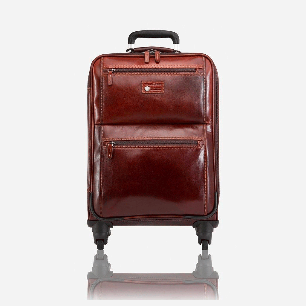 Oxford 4 Wheel Cabin Trolley in tobacco color, showcasing its stylish design and organizational features.