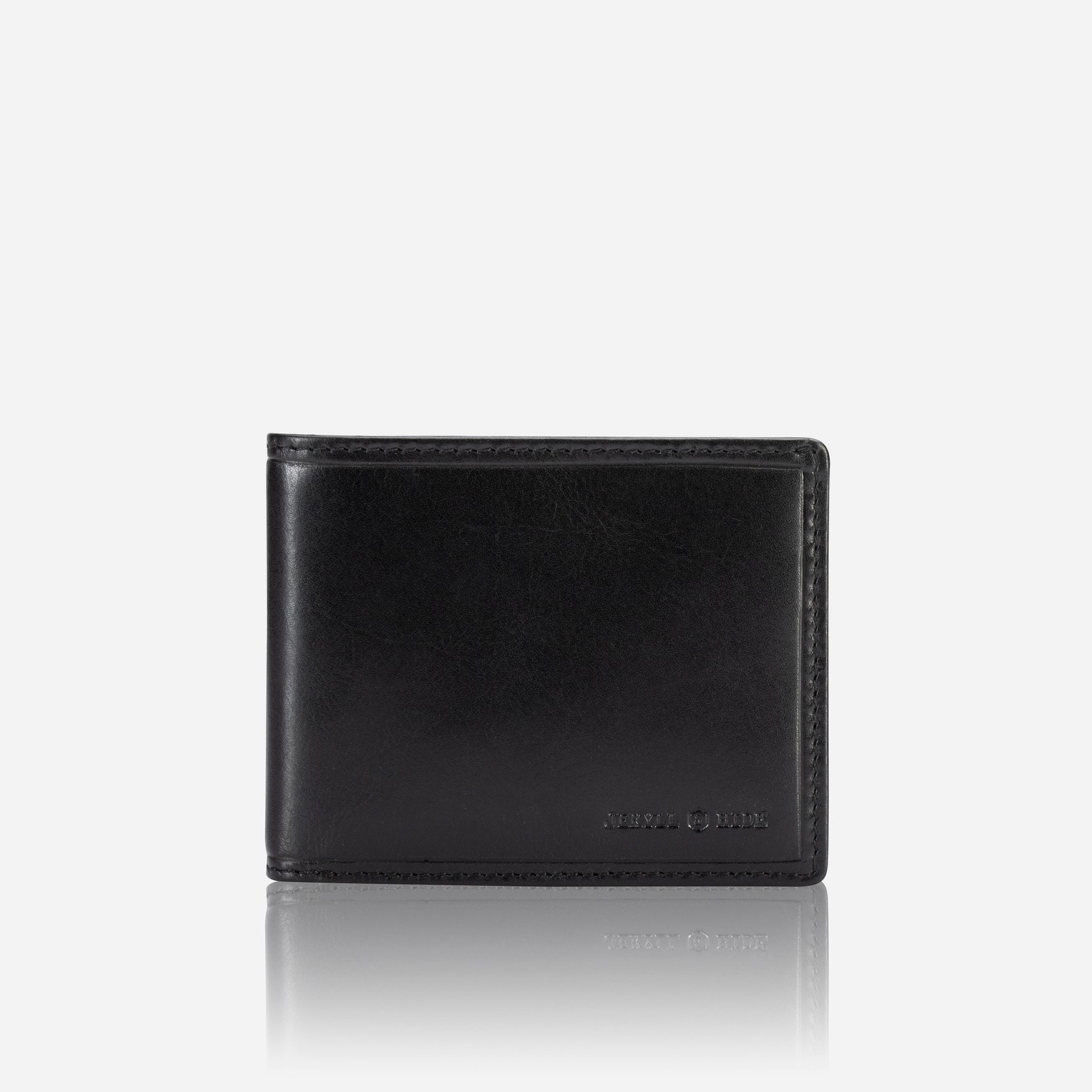 Oxford Bi-fold card holder in black, showcasing its sleek design and multiple card slots.