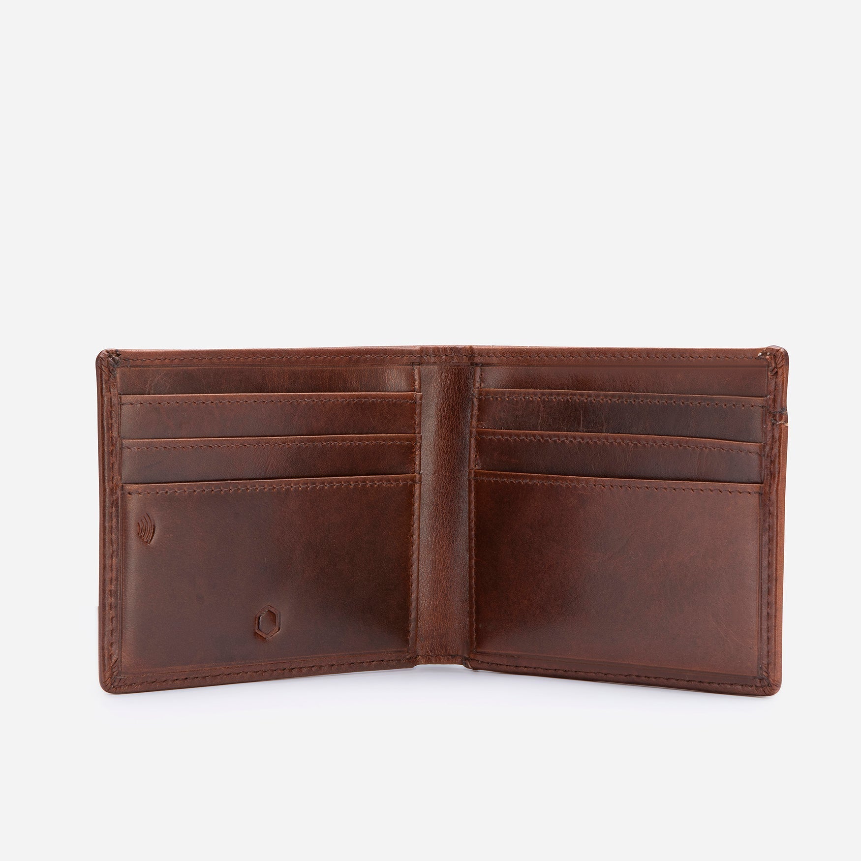 Oxford Bi-fold card holder in Coffee color, showcasing its compact design and card slots.