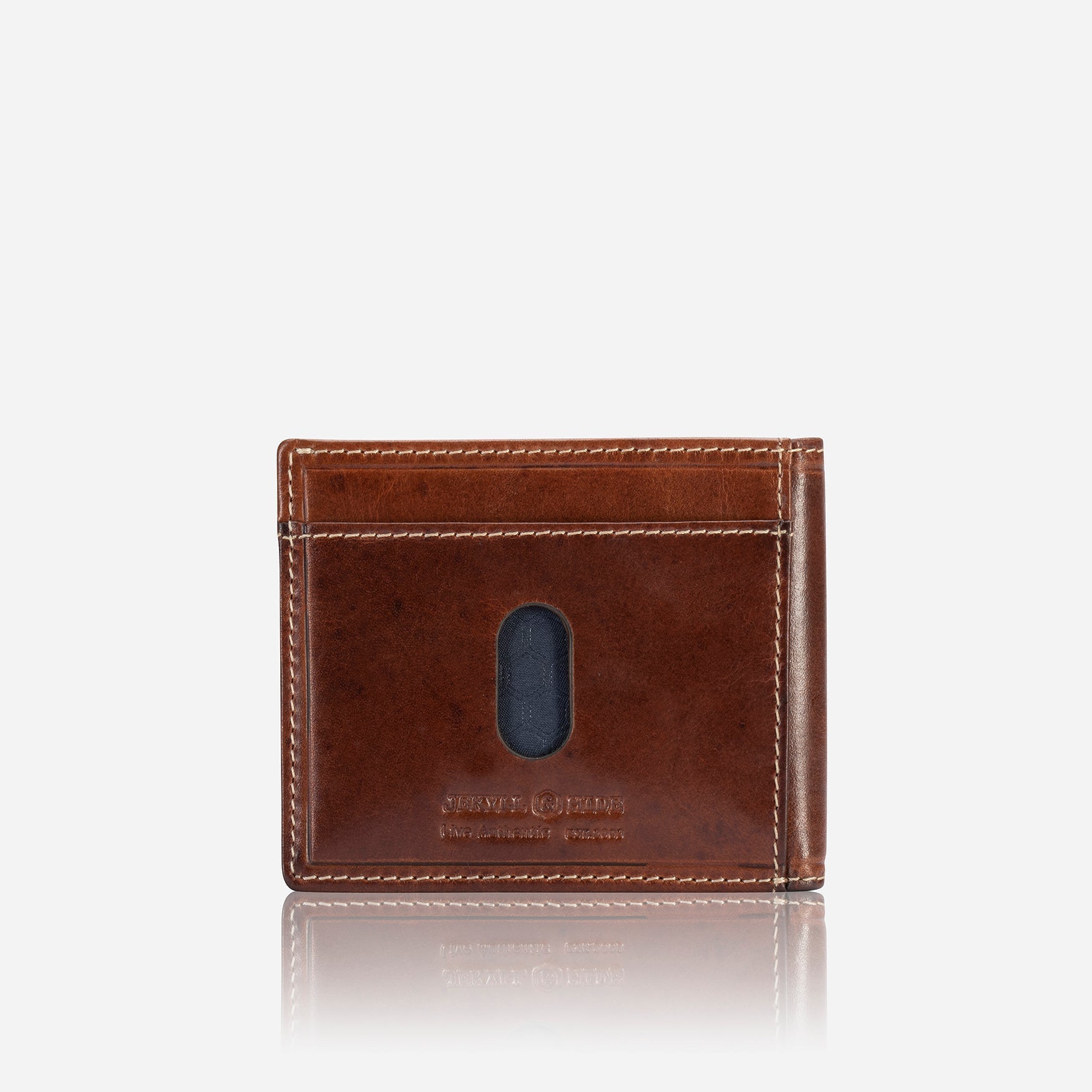 Oxford Bi-fold card holder in Coffee color, showcasing its compact design and card slots.