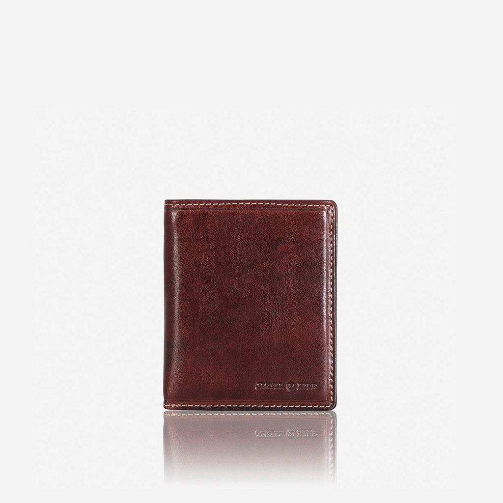 Oxford Billfold Wallet in coffee color featuring an ID window and RFID protection, designed for cards and coins.