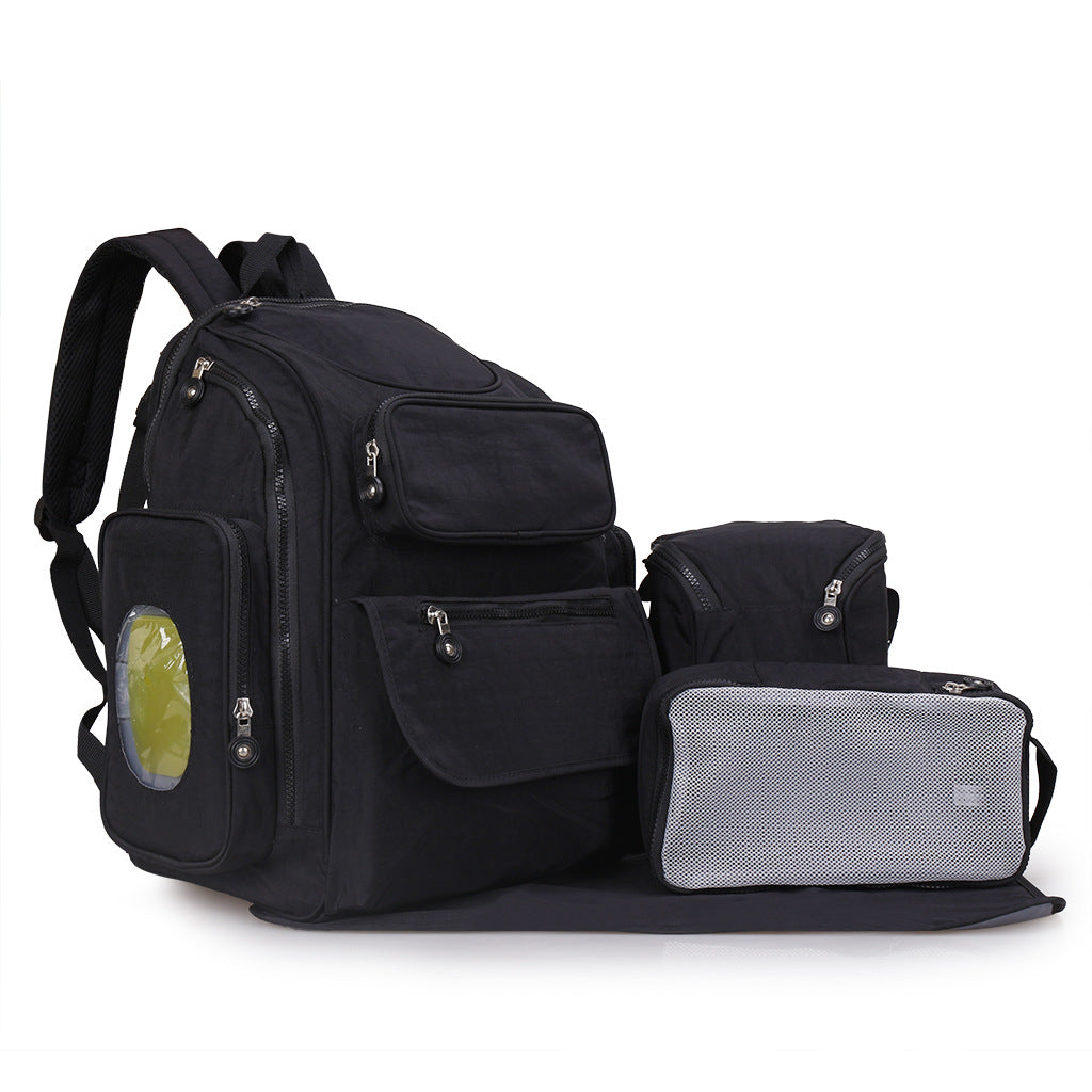 Oxford Cloth Multifunctional Mommy Bag in a stylish backpack design, showcasing its large capacity and breathable straps.