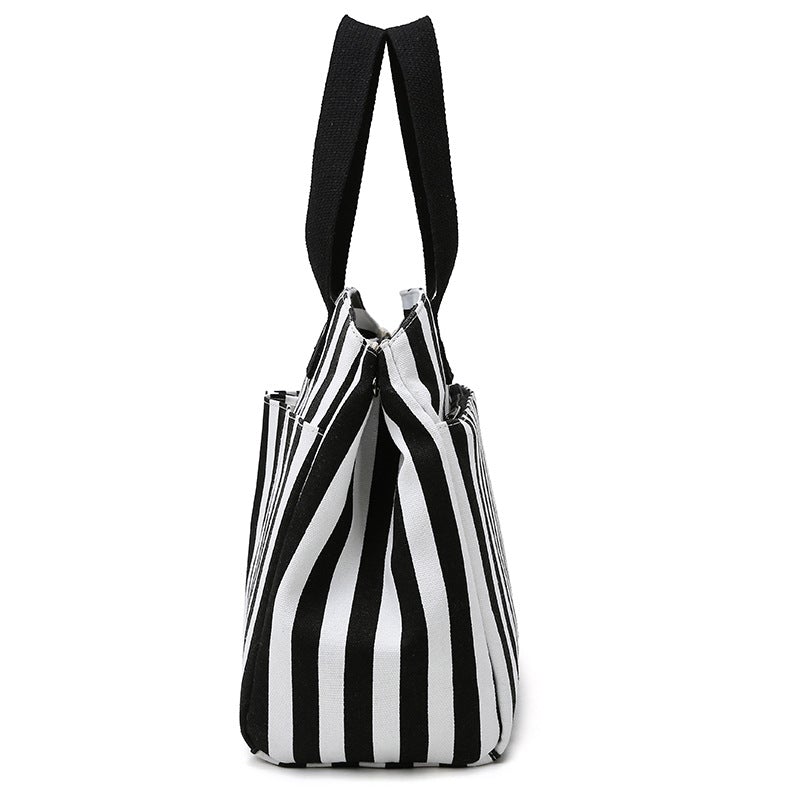 Stylish Oxford Cloth Striped Mommy Bag with soft handle and zipper closure, perfect for outings.