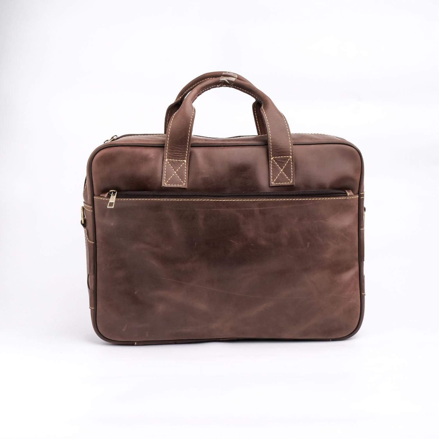 Oxford Pure Leather Vintage Business Laptop Bag in dark brown, showcasing its elegant design and multiple compartments.