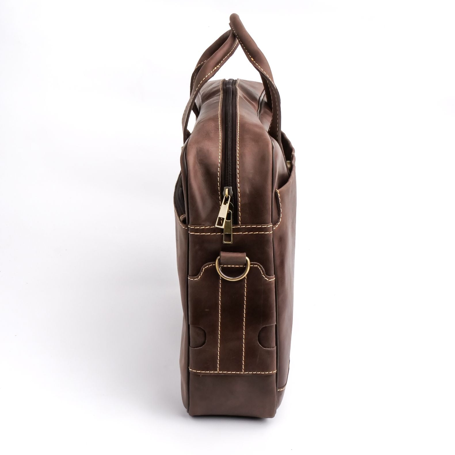 Oxford Pure Leather Vintage Business Laptop Bag in dark brown, showcasing its elegant design and multiple compartments.