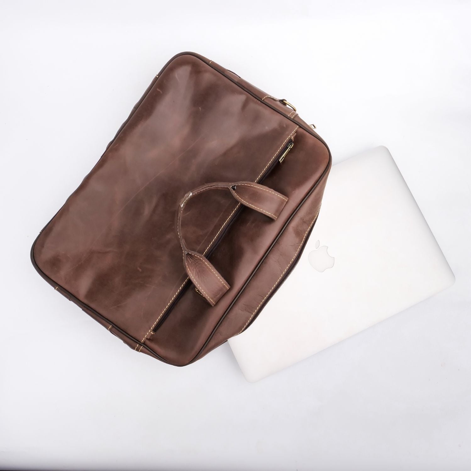 Oxford Pure Leather Vintage Business Laptop Bag in dark brown, showcasing its elegant design and multiple compartments.