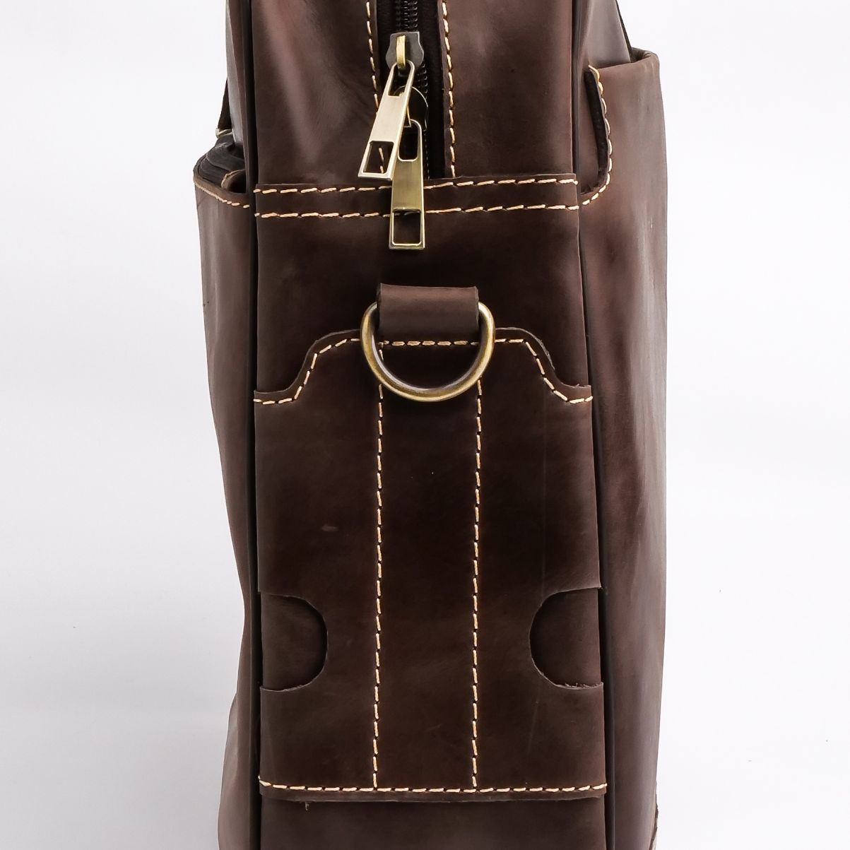 Oxford Pure Leather Vintage Business Laptop Bag in dark brown, showcasing its elegant design and multiple compartments.