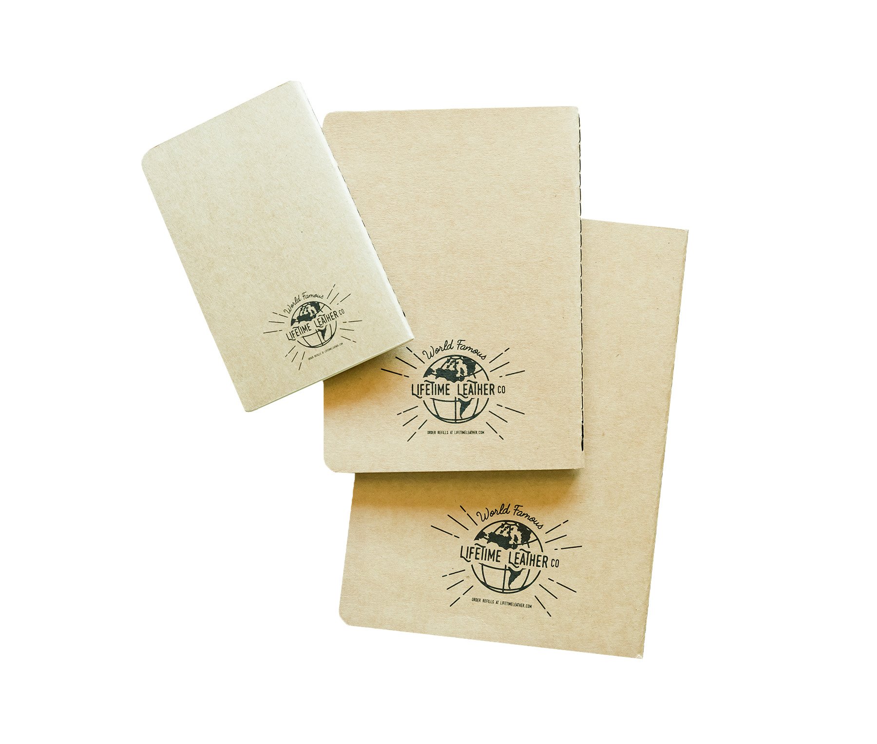 High-quality kraft paper journal refills in lined and blank styles, designed for leather journals, showcasing their durable spine stitching.