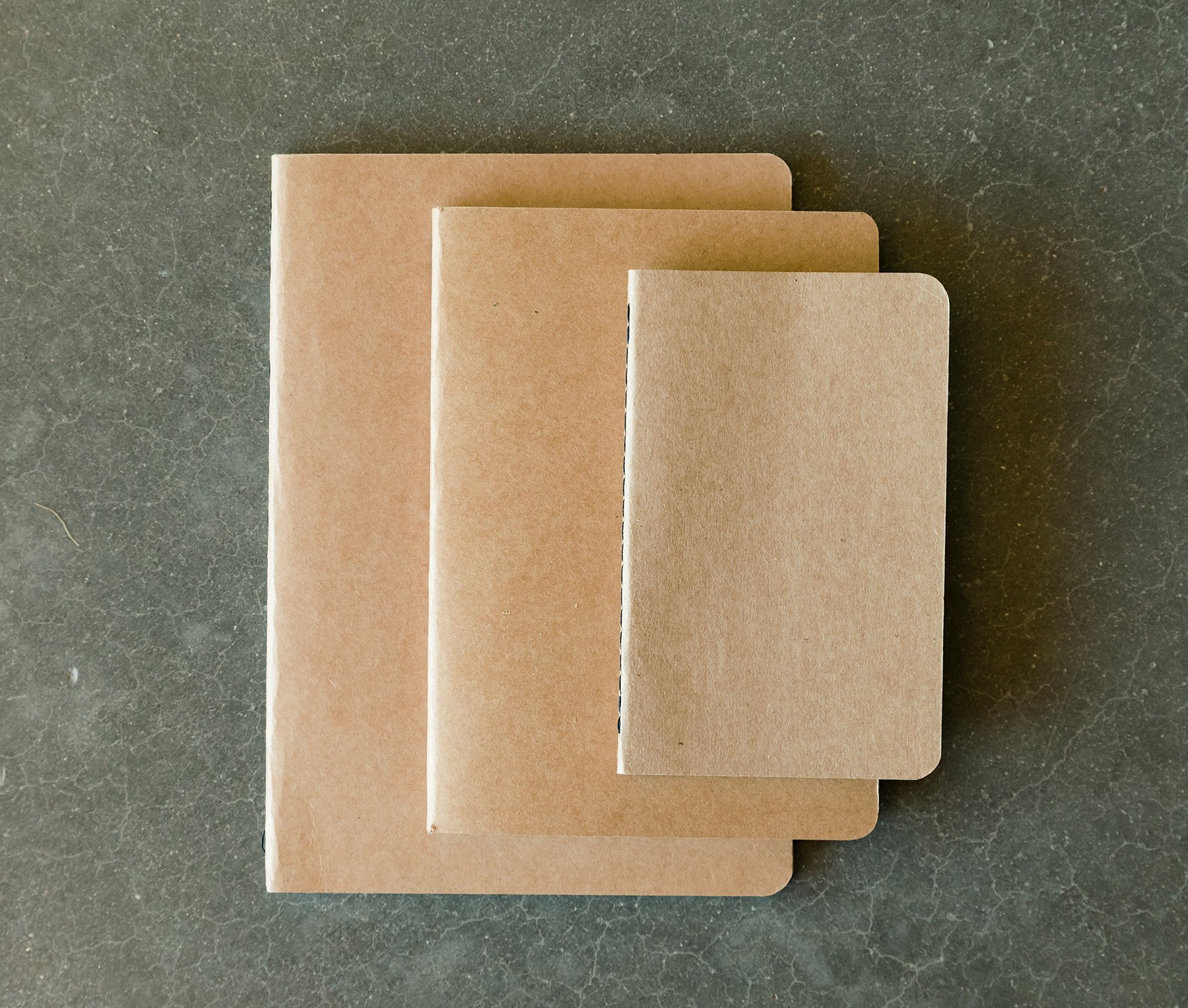 High-quality kraft paper journal refills in lined and blank styles, designed for leather journals, showcasing their durable spine stitching.