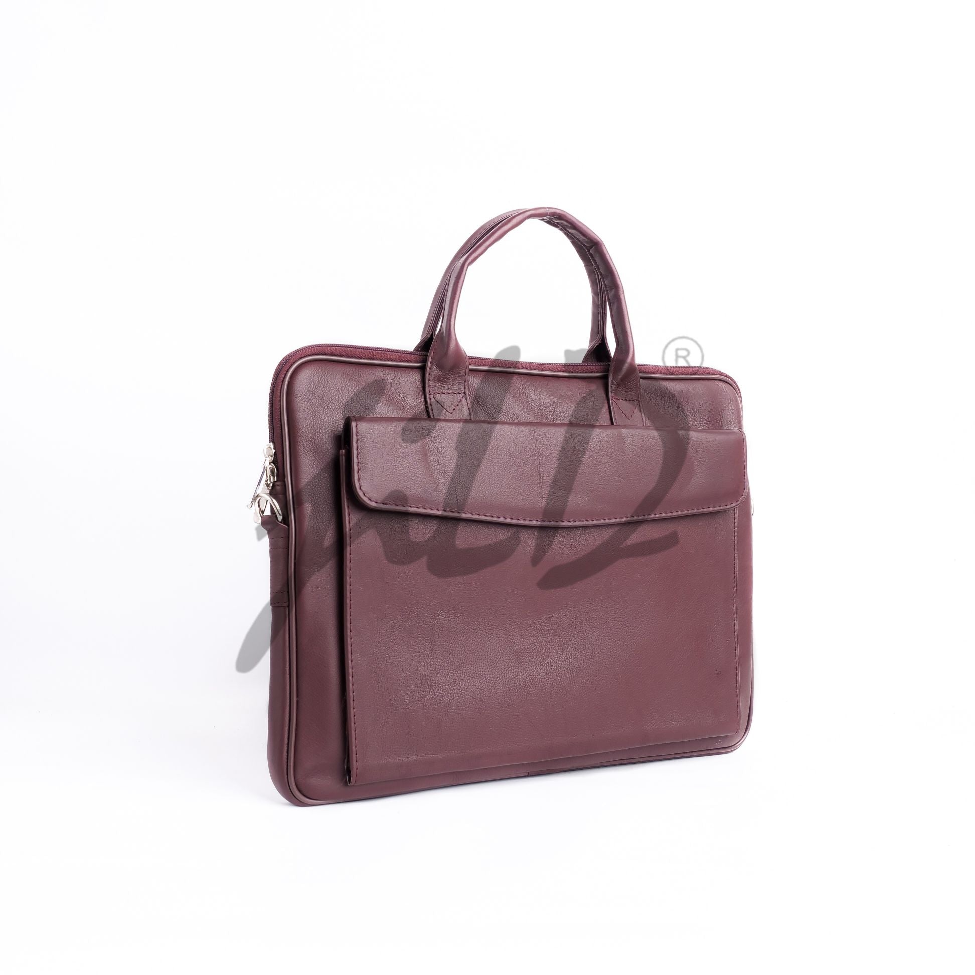 Parker Slim Leather Laptop Bag in Burgundy, showcasing its sleek design and premium cow leather material.