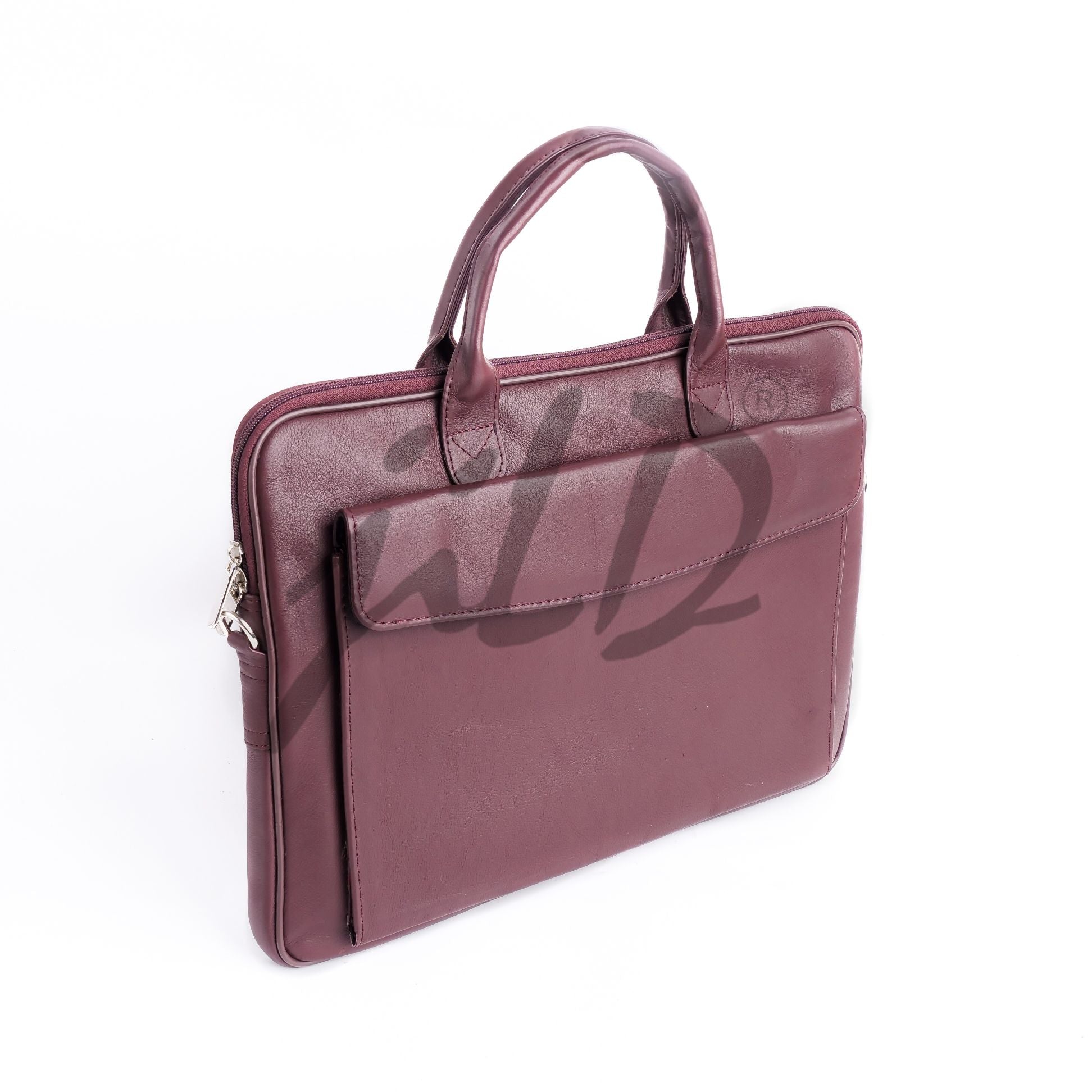 Parker Slim Leather Laptop Bag in Burgundy, showcasing its sleek design and premium cow leather material.