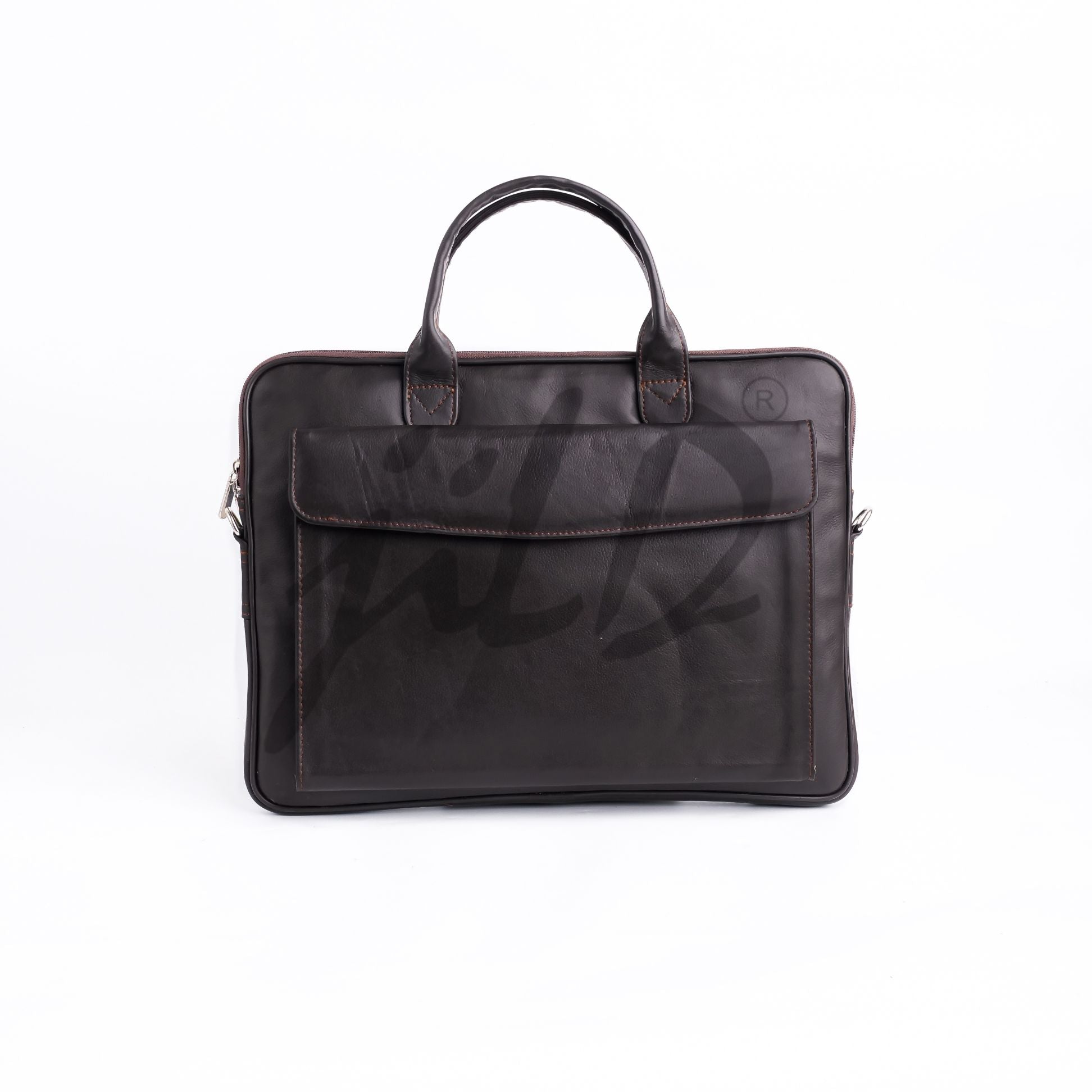 Parker Slim Leather Laptop Bag in Dark Brown, showcasing its sleek design and premium cow leather material.