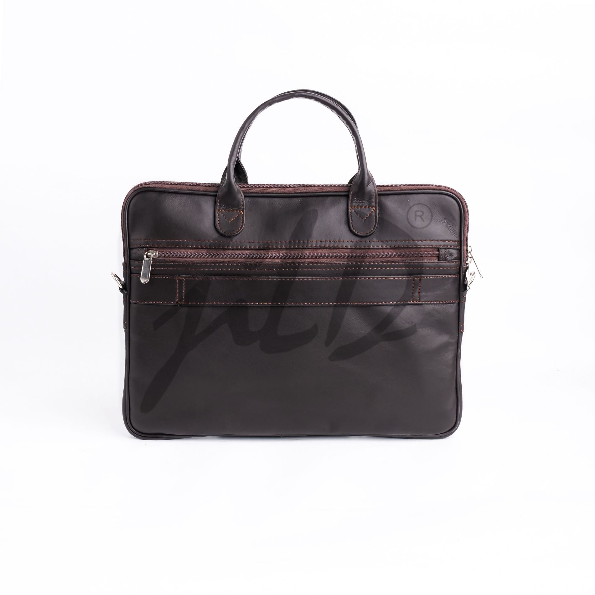 Parker Slim Leather Laptop Bag in Dark Brown, showcasing its sleek design and premium cow leather material.