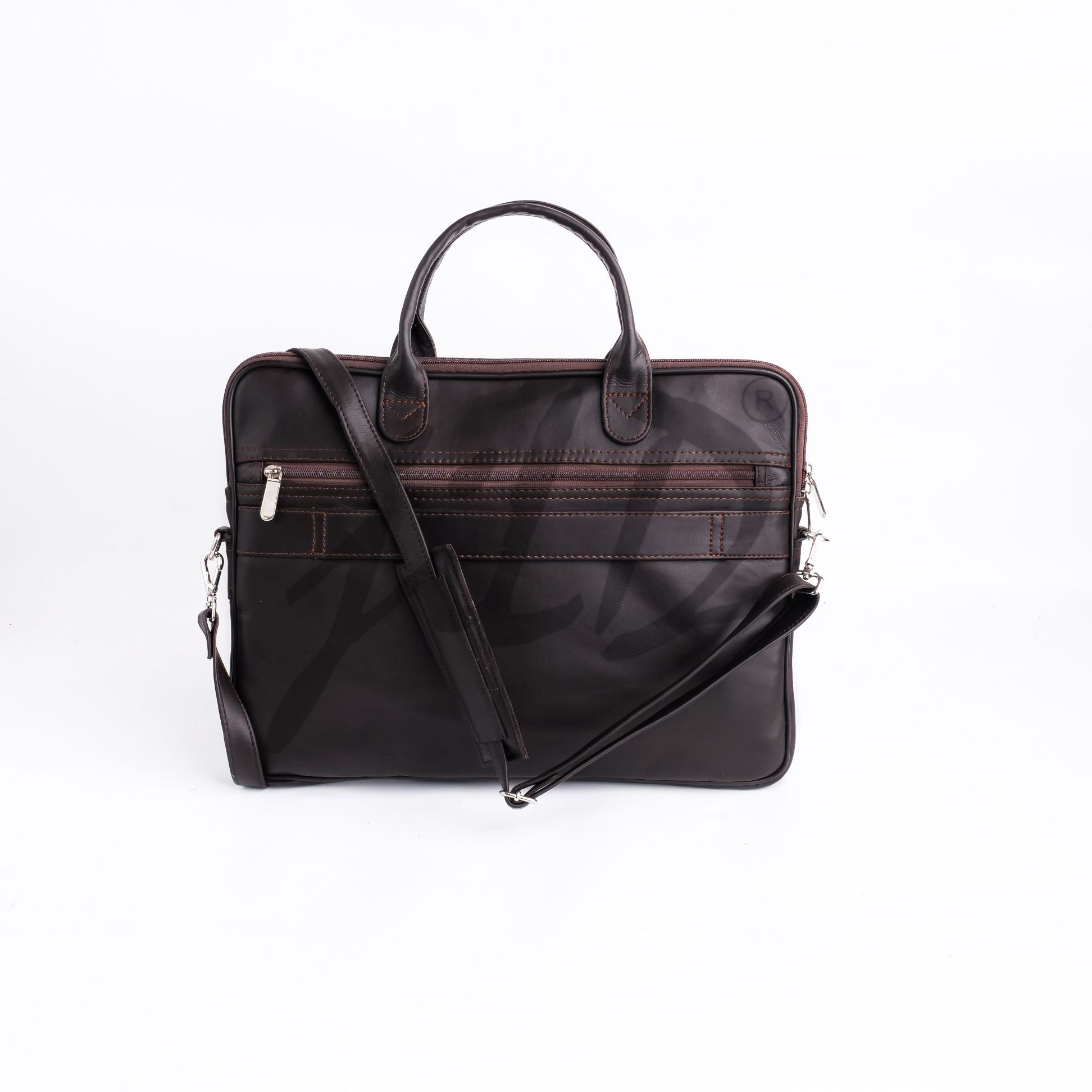 Parker Slim Leather Laptop Bag in Dark Brown, showcasing its sleek design and premium cow leather material.