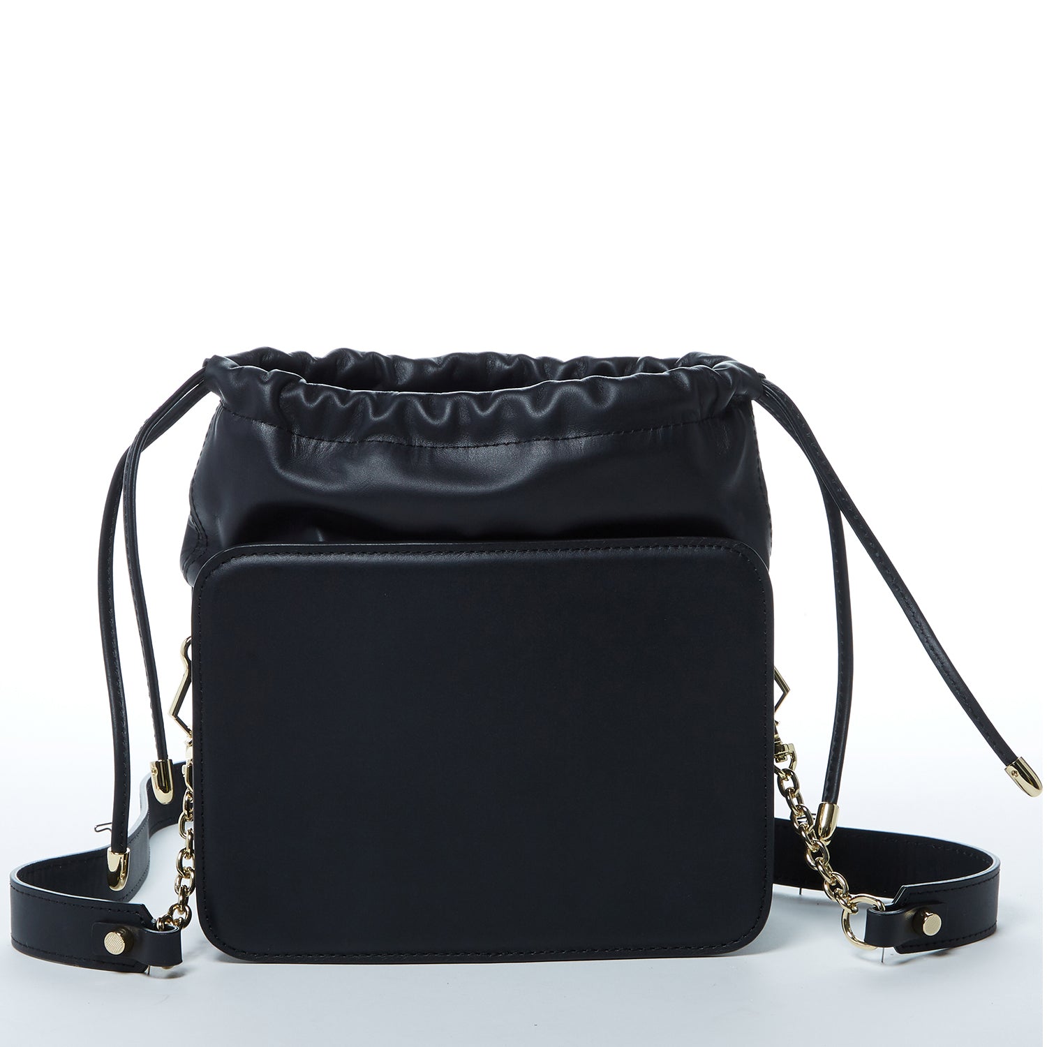 Patricia Black Leather Bucket Bag featuring a unique snakeskin design with gold hardware and teal interior.