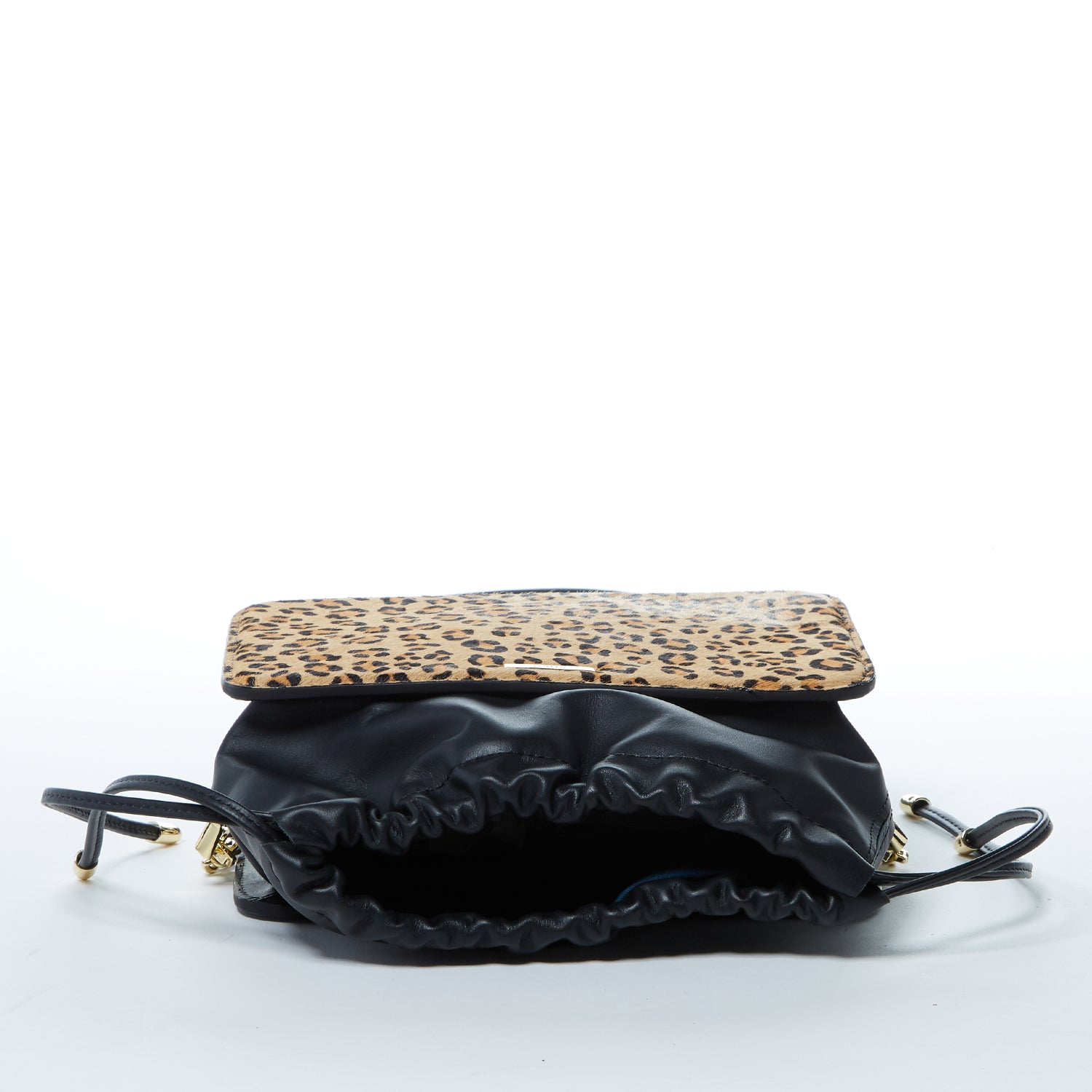 Patricia Black Leopard Leather Purse featuring a structured design with leopard print accents and gold hardware.