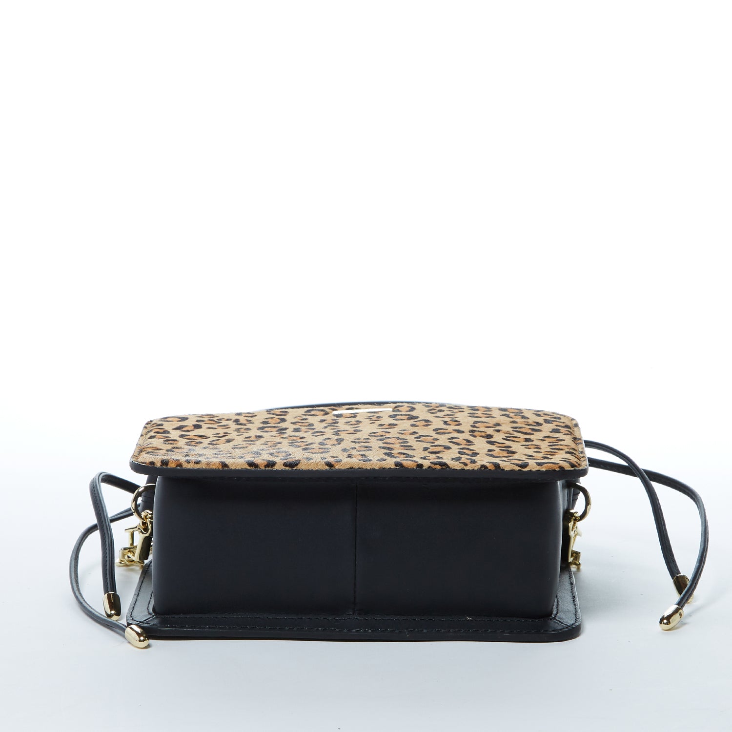 Patricia Black Leopard Leather Purse featuring a structured design with leopard print accents and gold hardware.