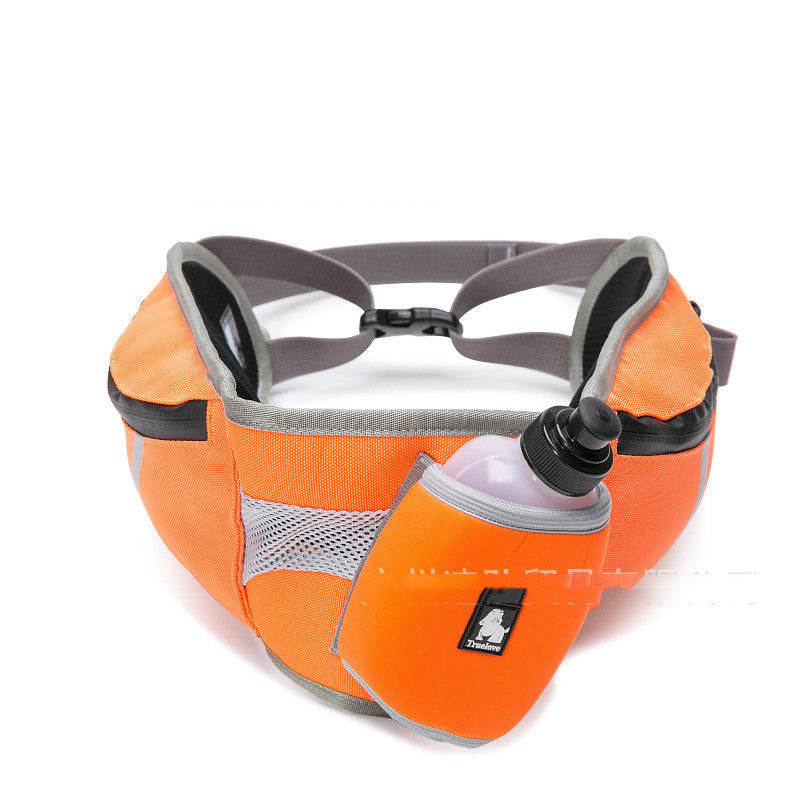 A durable nylon dog training waist bag in solid color, featuring a water bottle and adjustable straps for outdoor running.