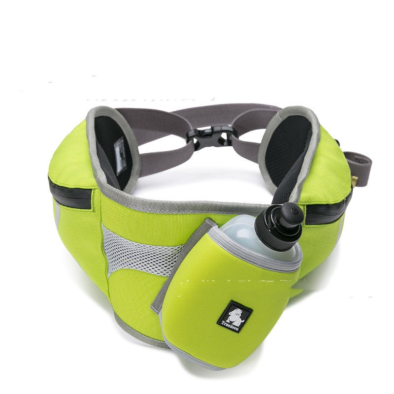 A durable nylon dog training waist bag in solid color, featuring a water bottle and adjustable straps for outdoor running.