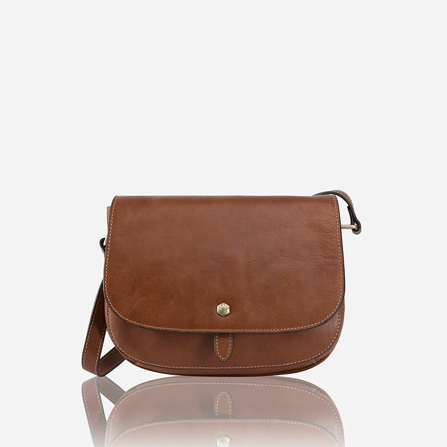 Petite Ladies Crossover Handbag in Colt color with elegant stitching and rounded design.