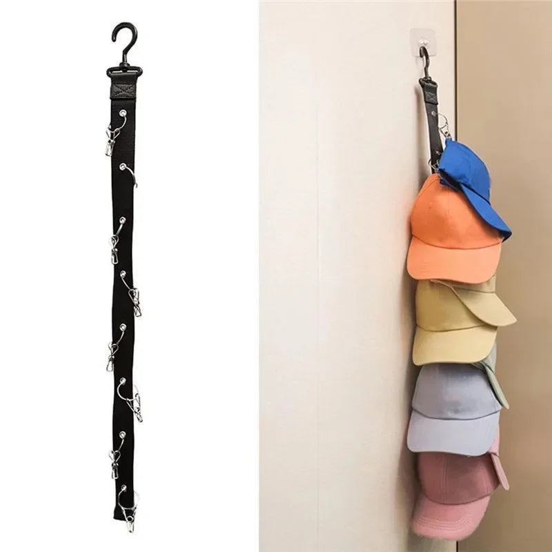 Portable Hat Hanging Decoration in black, made of Oxford cloth and stainless steel, designed for organizing caps in wardrobes.