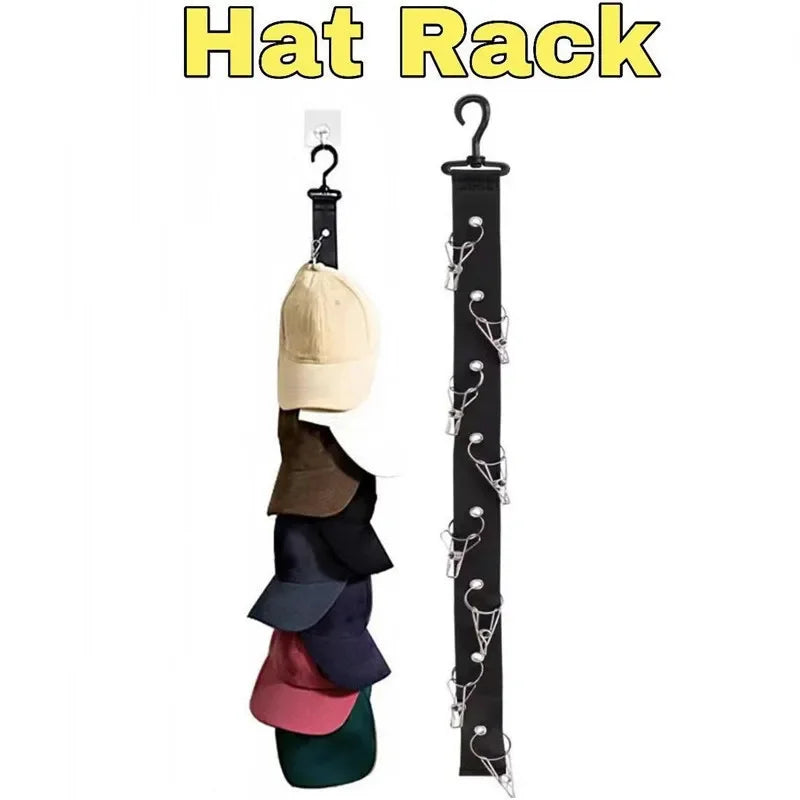 Portable Hat Hanging Decoration in black, made of Oxford cloth and stainless steel, designed for organizing caps in wardrobes.