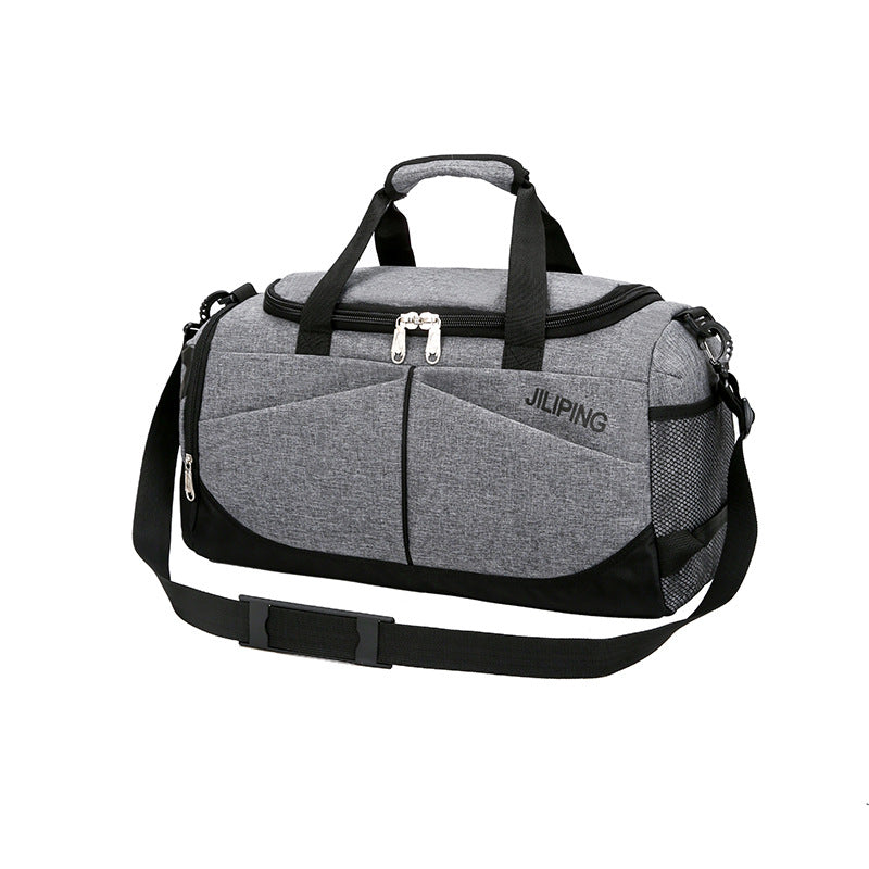 Portable Travel Sports Gym Bag made of durable nylon, featuring multiple compartments and adjustable straps, suitable for men and women.